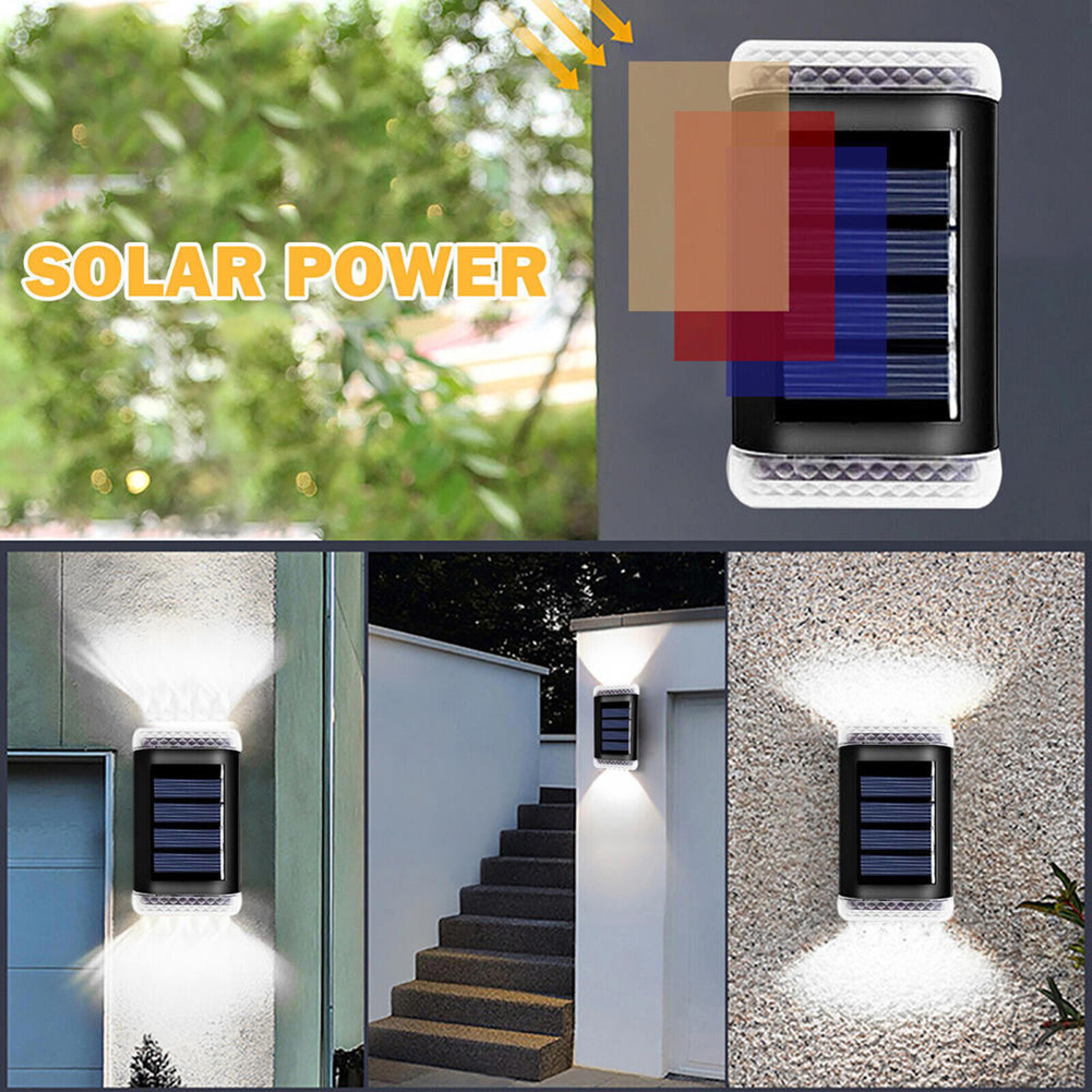 Solar Wall Lamp Outdoor Waterproof LED White Warm Light Up And Down Luminous Lighting For Yard Gard 1