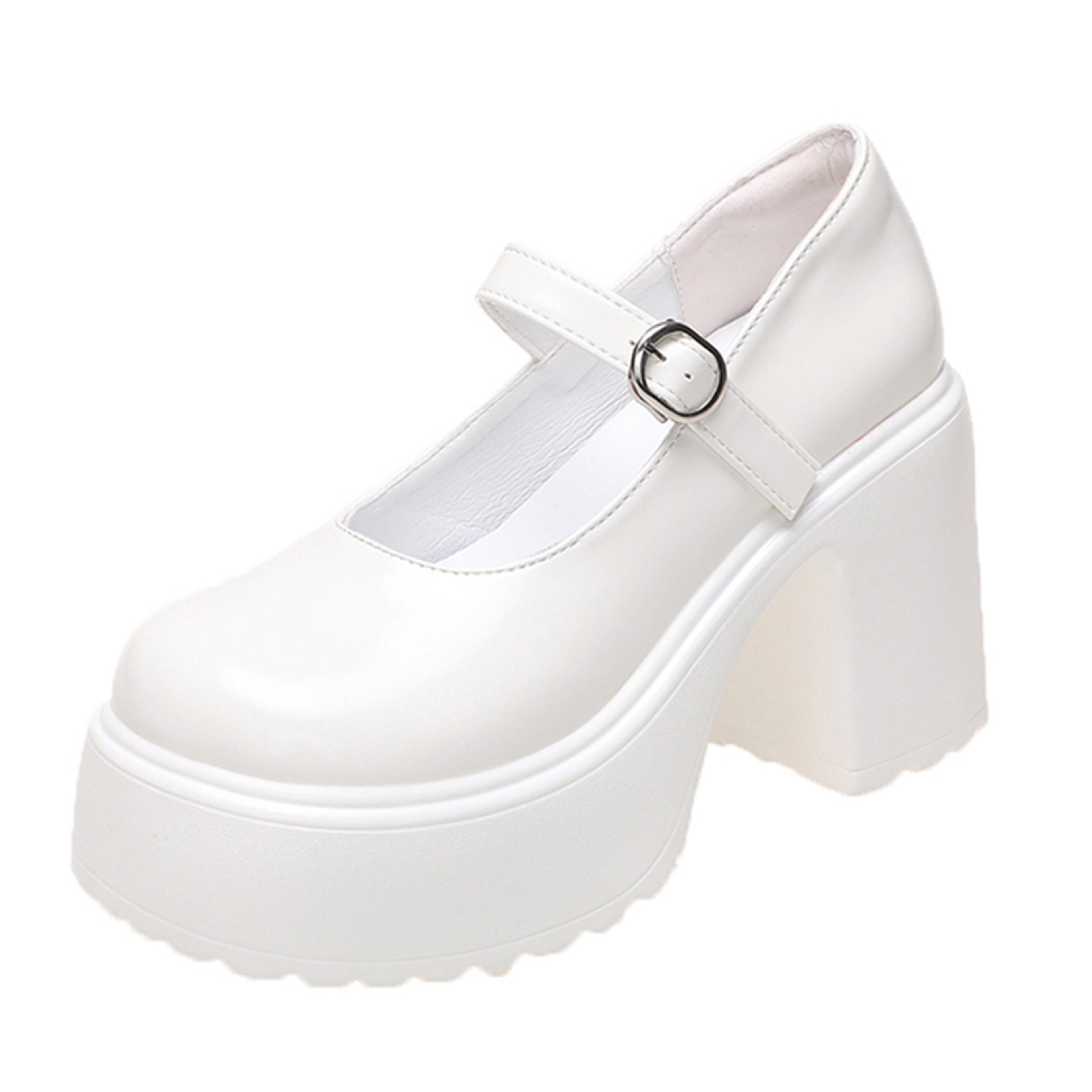 Black Super High Heels Mary Jane Shoes Women Goth Chunky Platform Pumps Plus Size Ankle Buckle Part 8