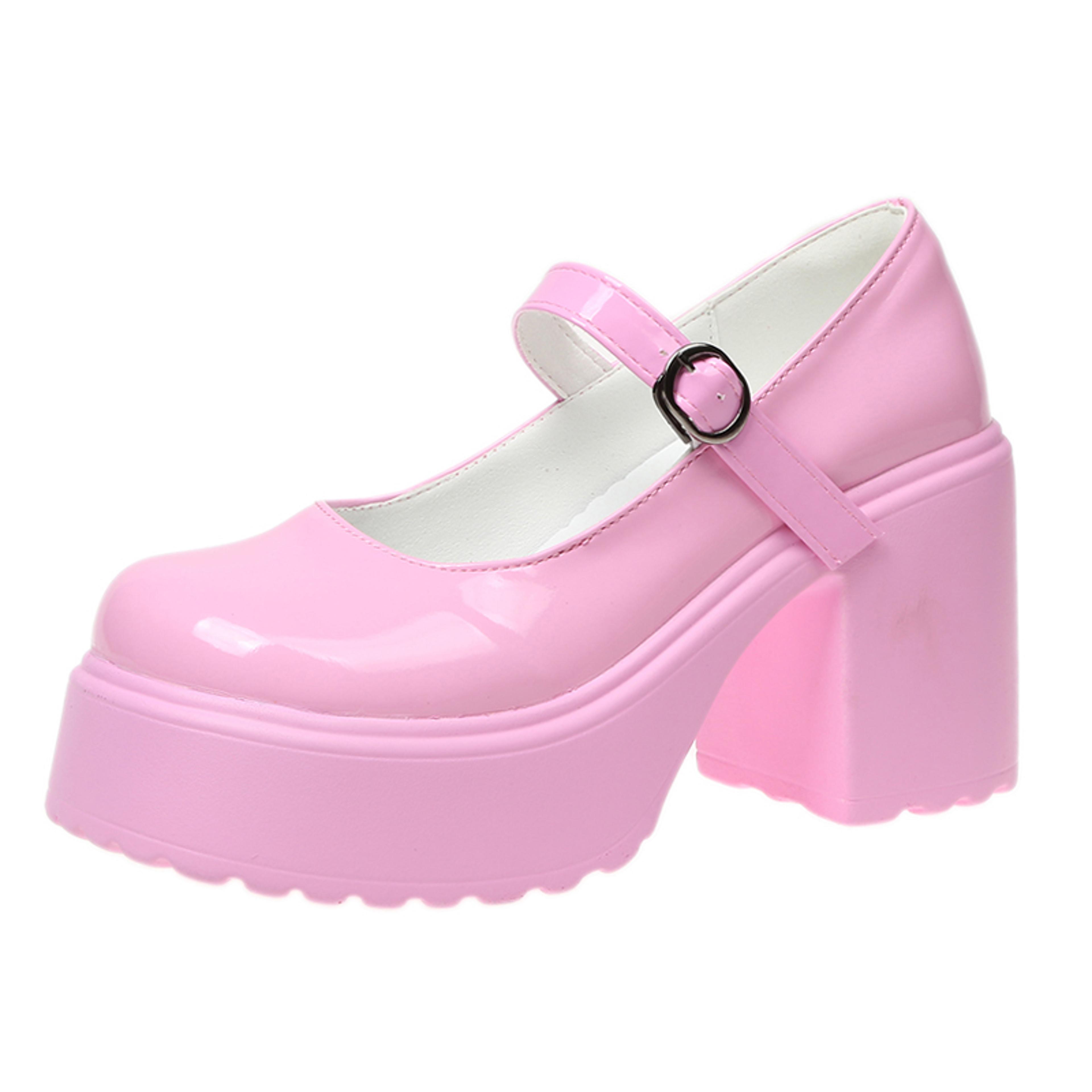 Black Super High Heels Mary Jane Shoes Women Goth Chunky Platform Pumps Plus Size Ankle Buckle Part 6