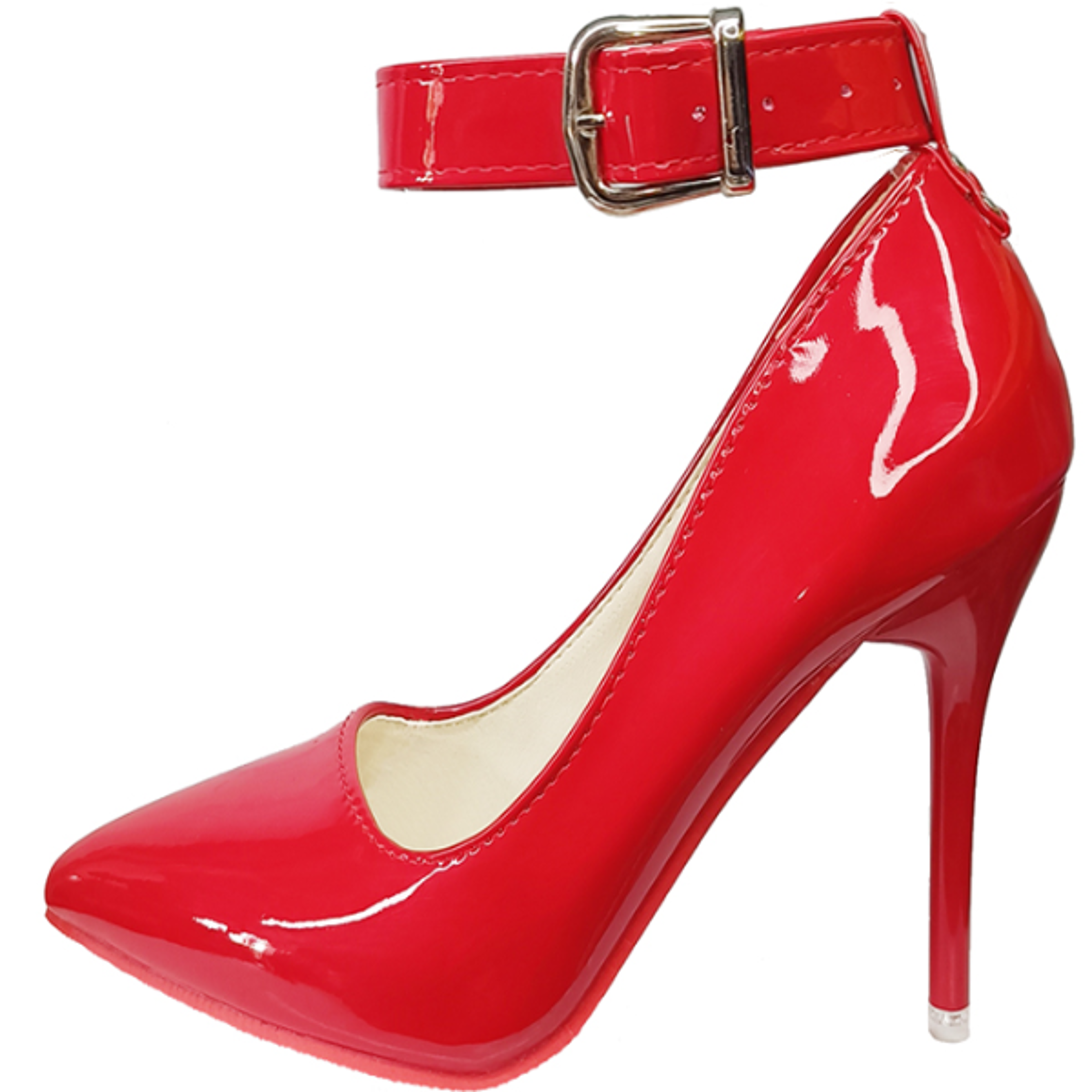 Metal Belt Buckle Stiletto Heels Women Party Pumps Rivets Buckle Strap Pimp Pointed Toe Size