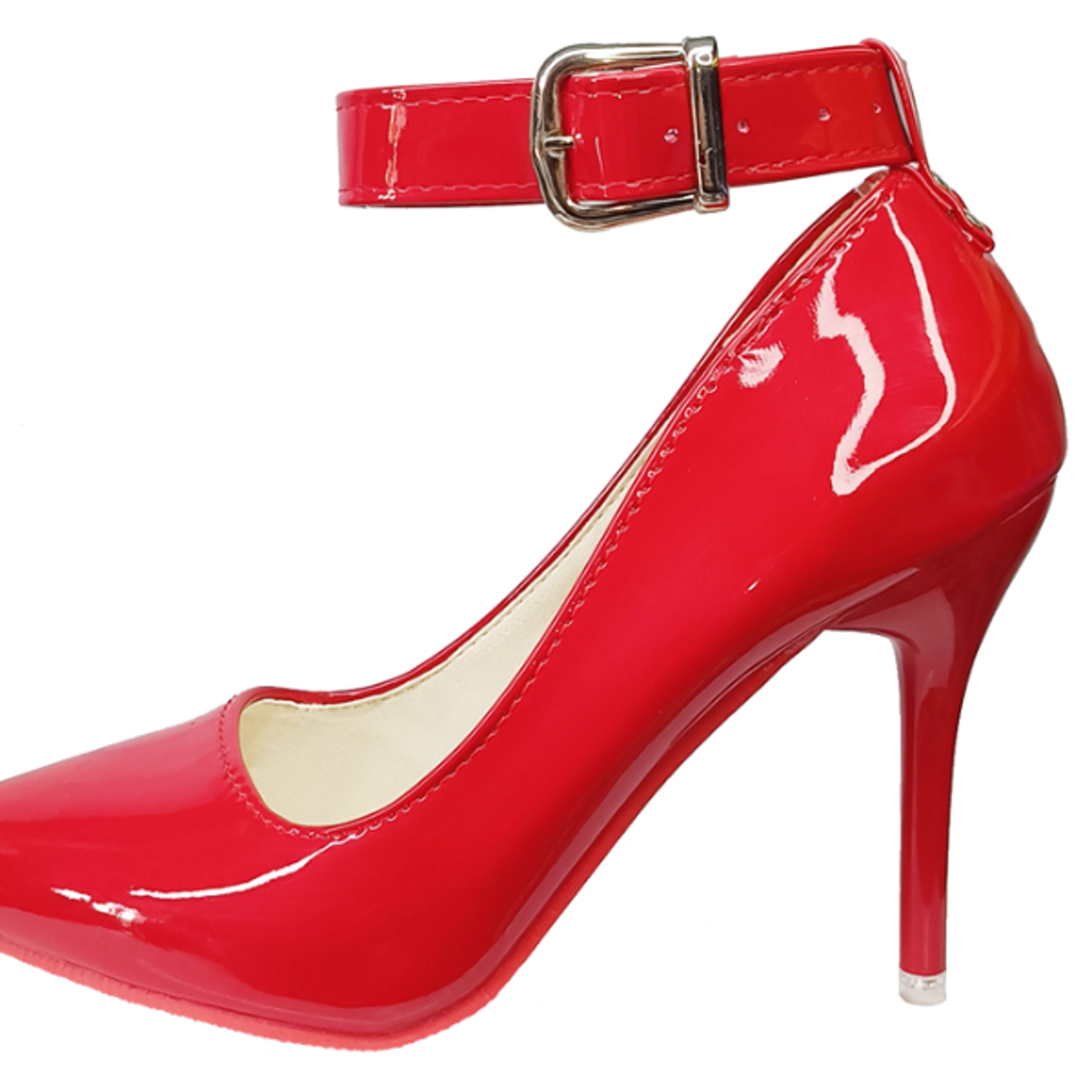 Metal Belt Buckle Stiletto Heels Women Party Pumps Rivets Buckle Strap Pimp Pointed Toe Size