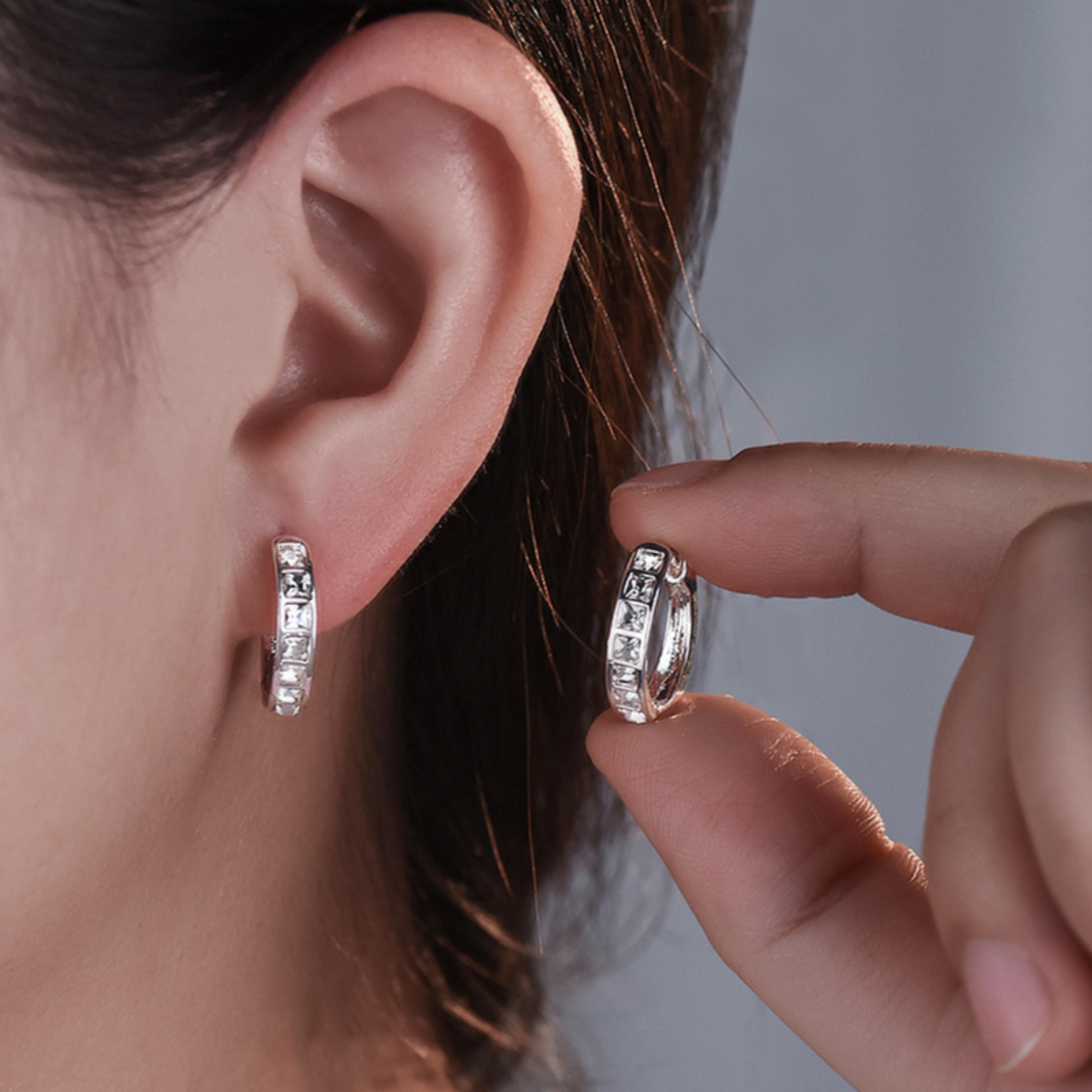 Sterling Silver Shining Zircon Earrings Womens Circle Round Earrings Elegant Fashion Jewelry For Bi 1