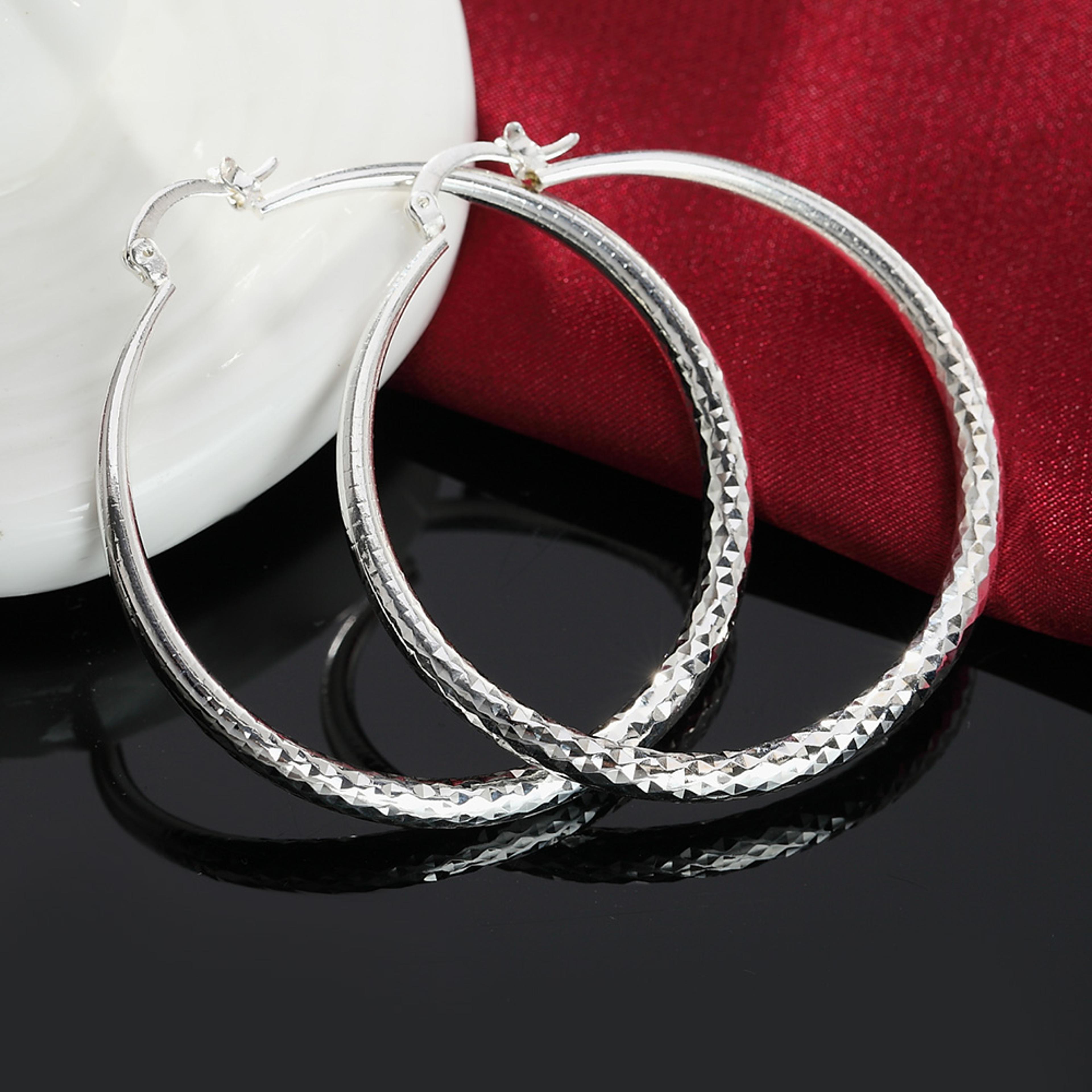 Charms Fine Sterling Silver Circle Hoop Earrings For Women Fashion Jewelry Pretty Wedding Party Gif 2