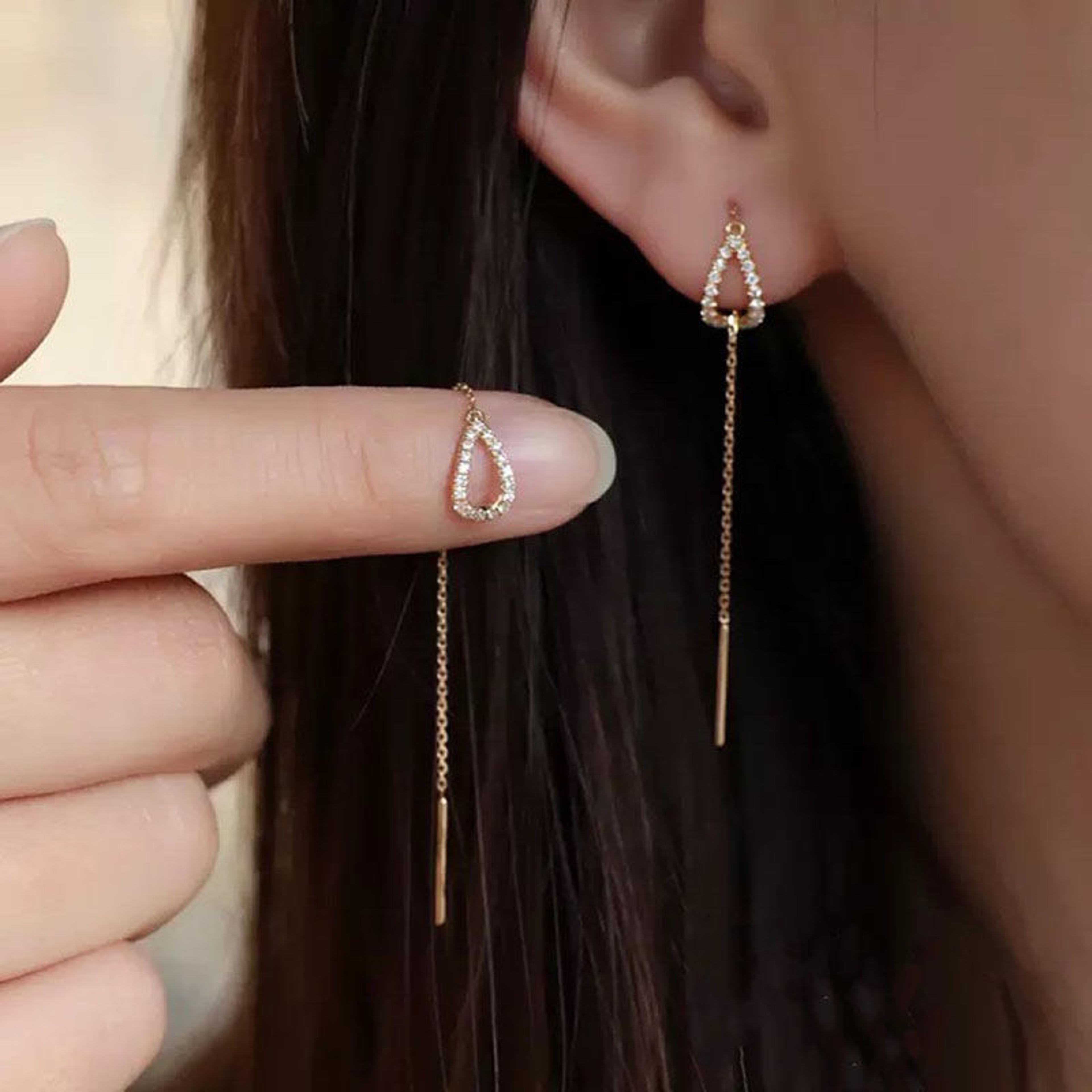Exquisite Drop Ear Line Long Hanging Earrings For Women Zircon Crystal Bee Butterfly Flower Piercin 5
