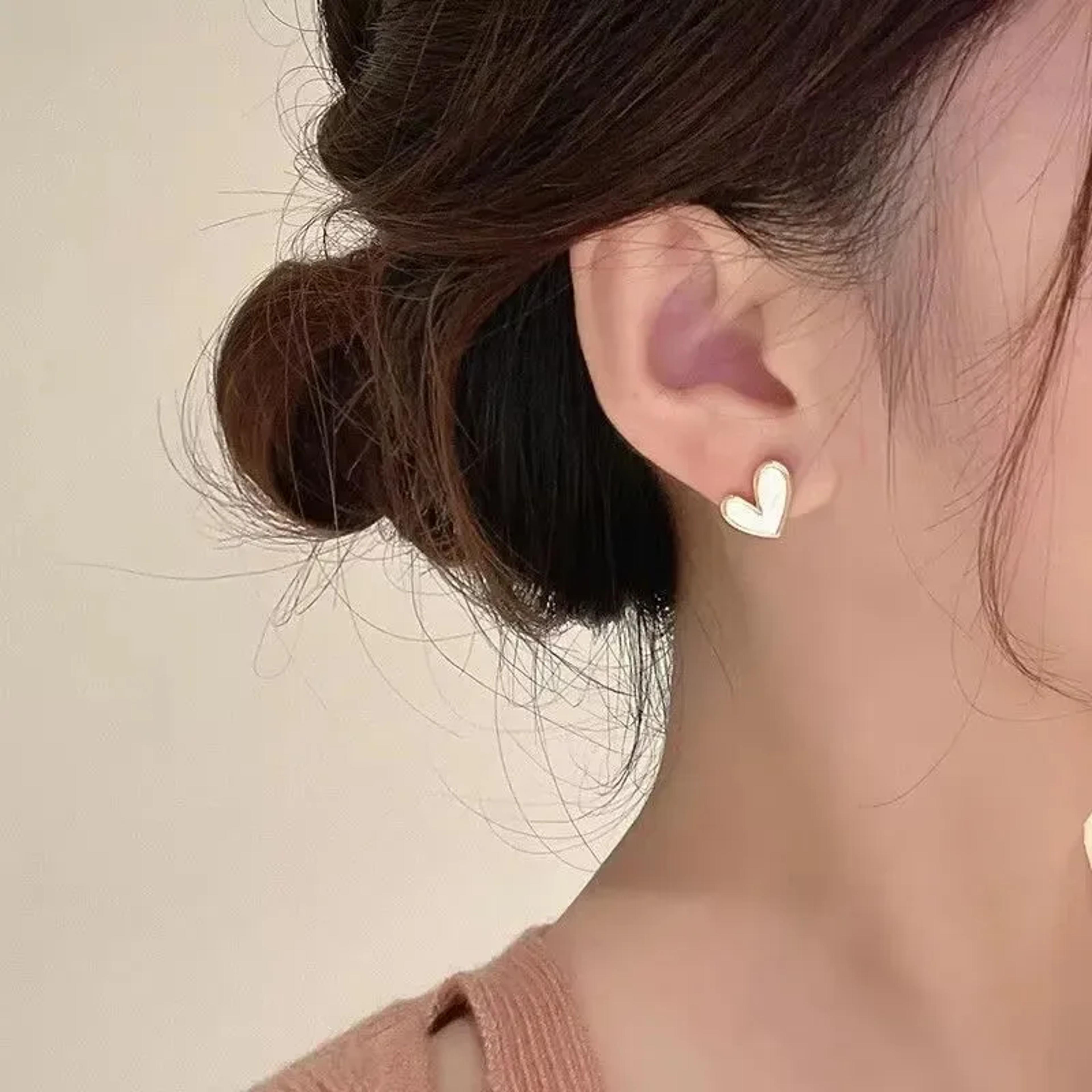Cute Heart Earrings Bling Zircon Vintage Dark Green Gold Color Earring For Women Fashion Jewellery