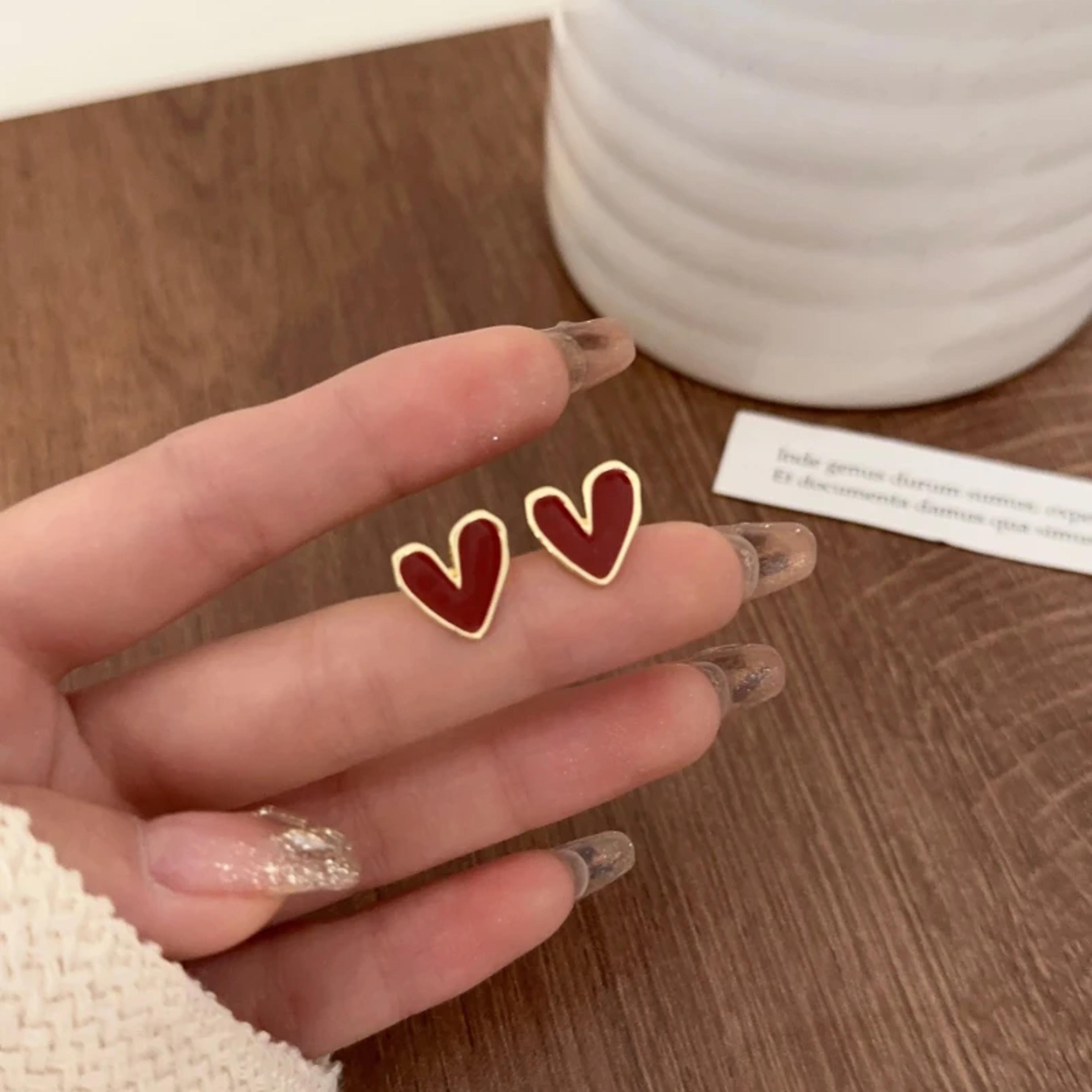 Cute Heart Earrings Bling Zircon Vintage Dark Green Gold Color Earring For Women Fashion Jewellery
