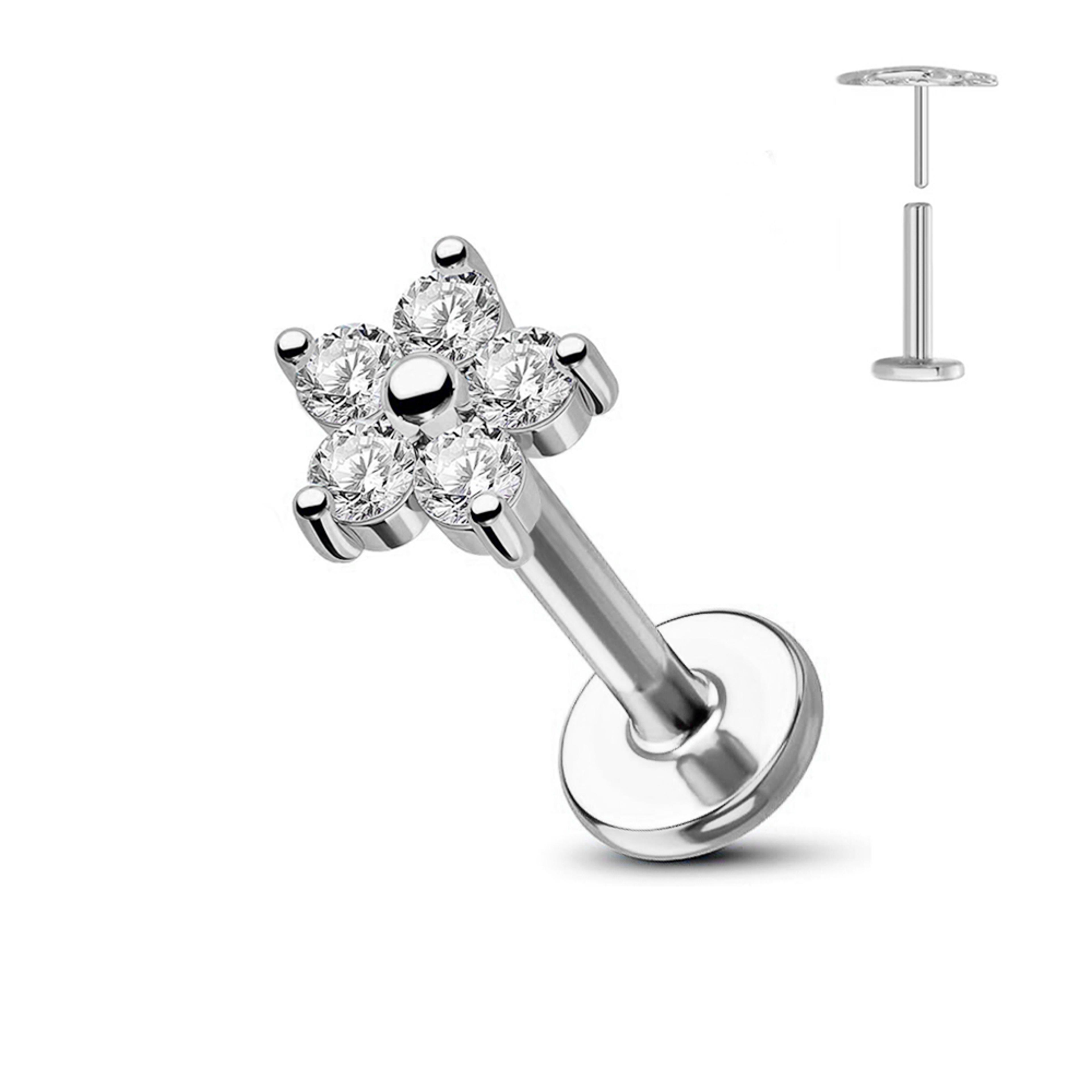 Titanium Flower Thread Less Earring Piercing Petals Leaf Heart Butterfly Pin For Conch Push Piercin