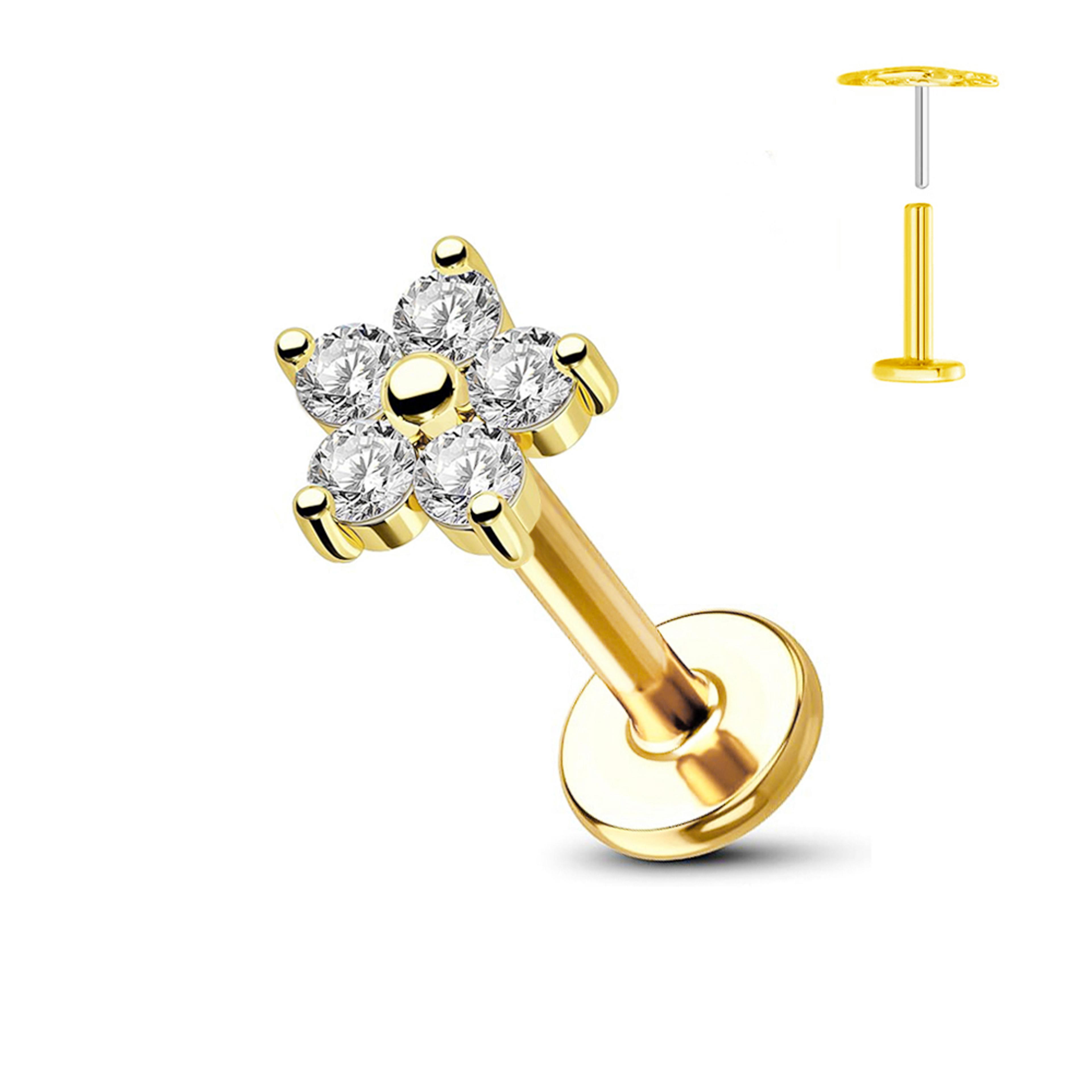 Titanium Flower Thread Less Earring Piercing Petals Leaf Heart Butterfly Pin For Conch Push Piercin