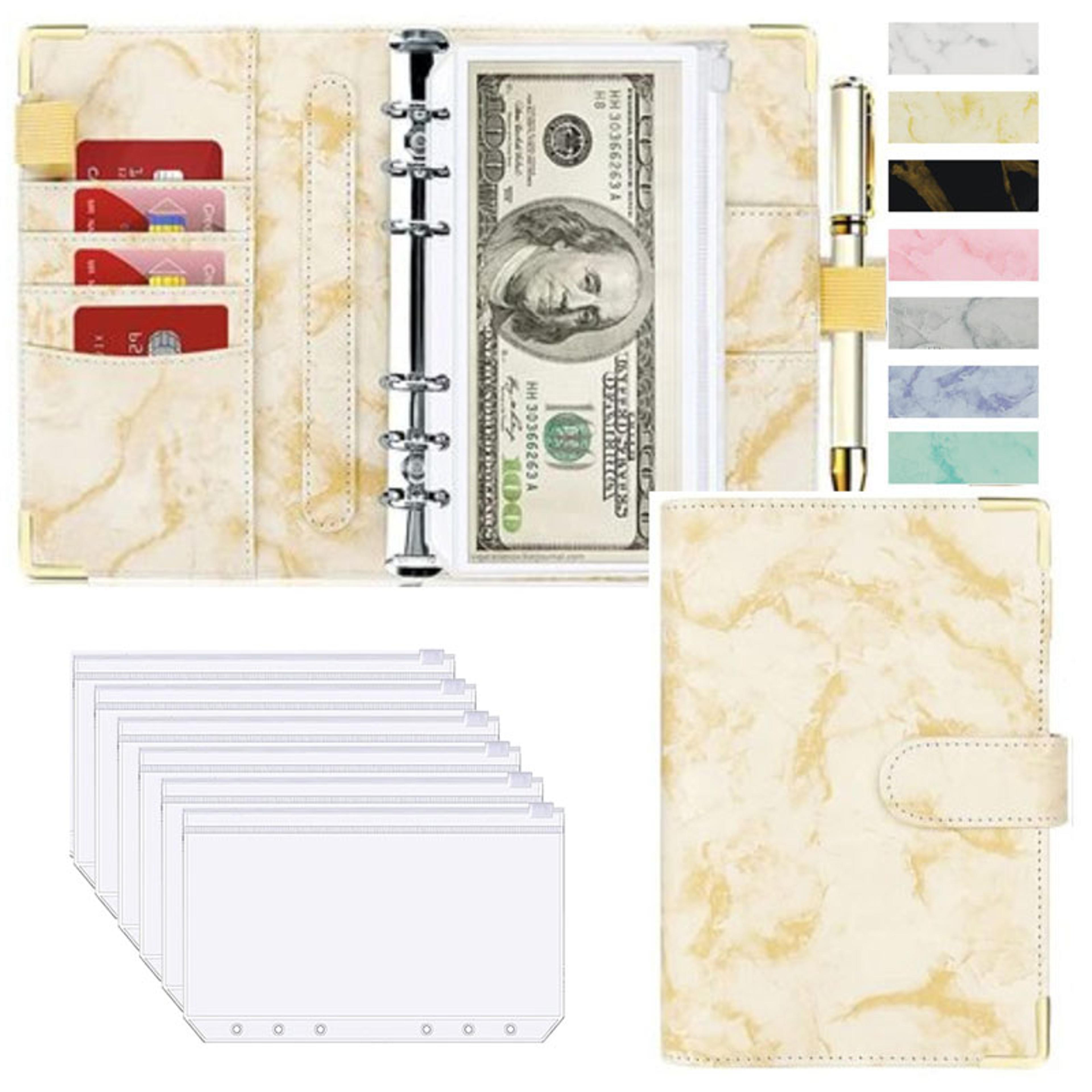 Money Saving Organiser PU Leather Budget Binder Marble Notebook Budget Planner Envelope For Office  3