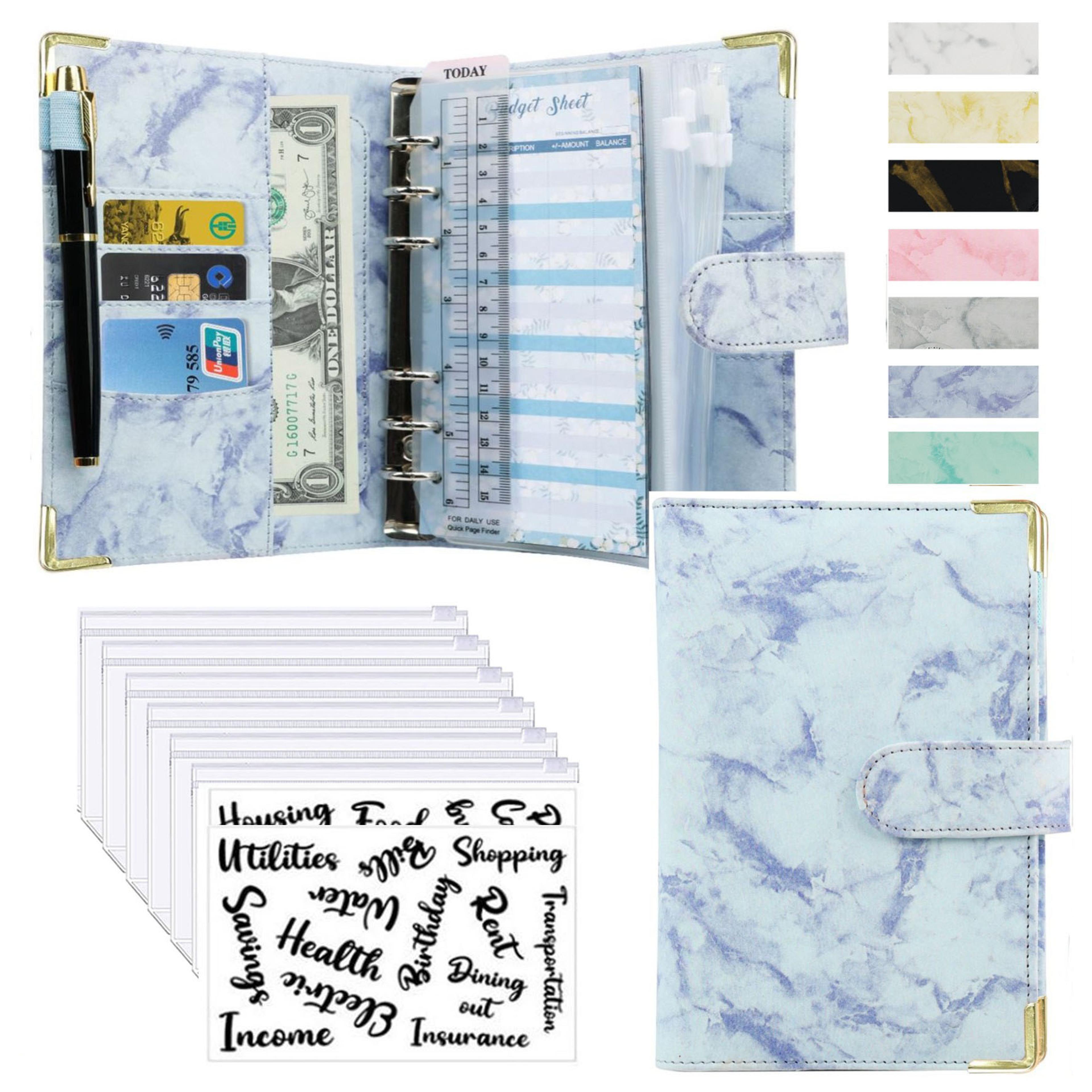 Money Saving Organiser PU Leather Budget Binder Marble Notebook Budget Planner Envelope For Office  8