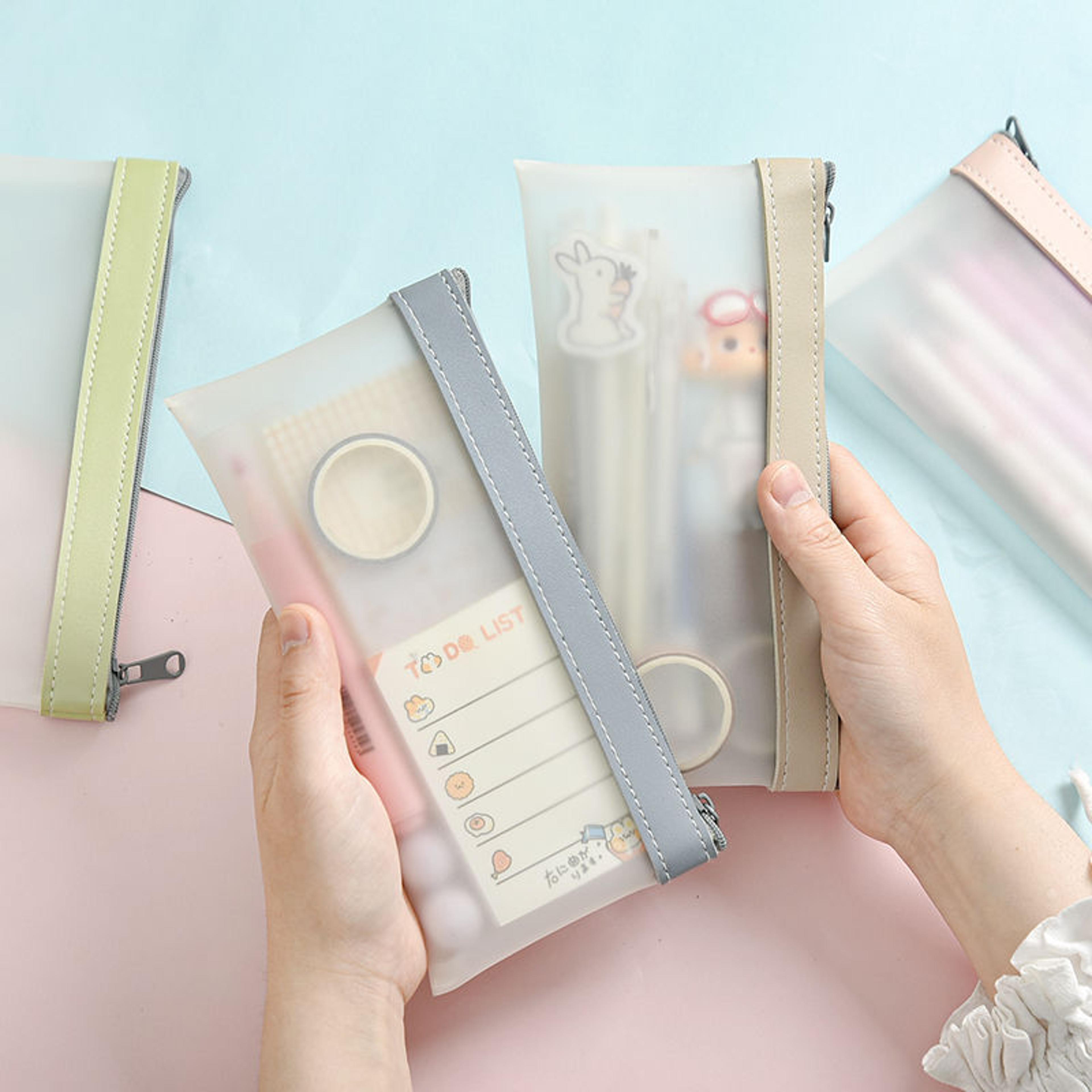 transparent pencil case, large capacity cosmetic bag, cute stationery for girls, back to school supplies, matte pencil