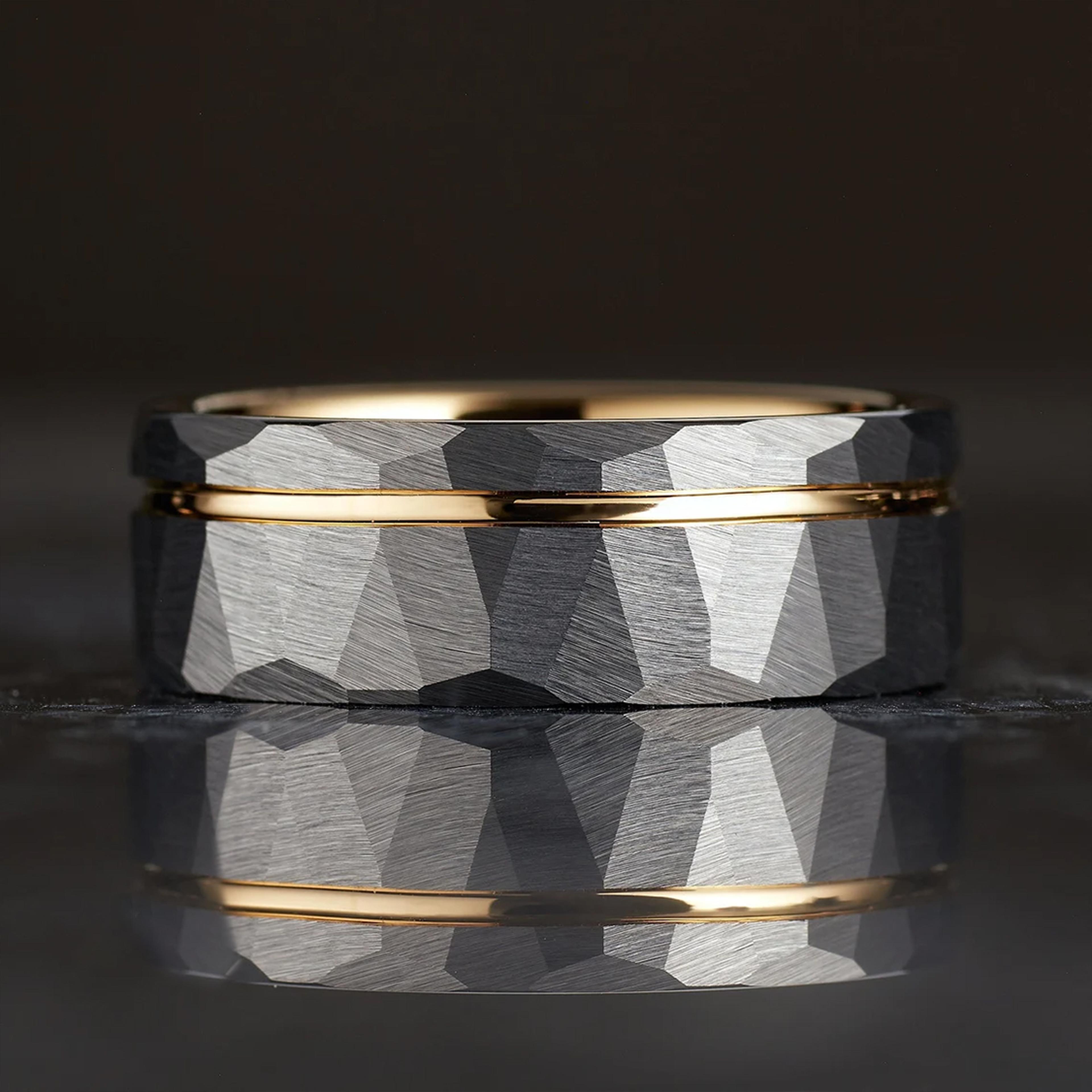 Hammered Tungsten Carbide Ring Mens Wedding Bands Fashion Jewellery Engagement Rings For Him 3