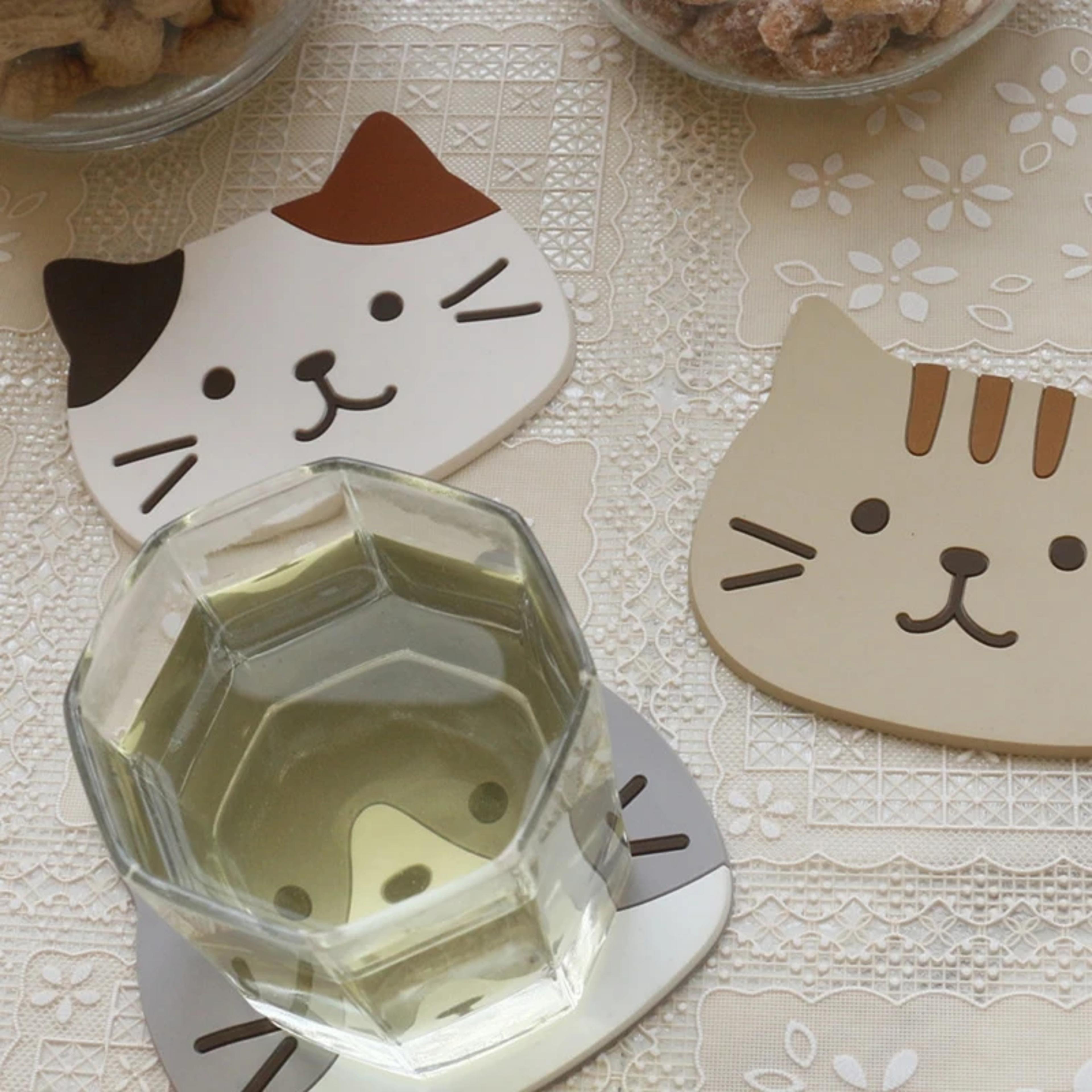 Cartoon Cat Themed Drink Coasters Reusable Silicone Heatproof NonSlip Placemats Fun And Practical F 1