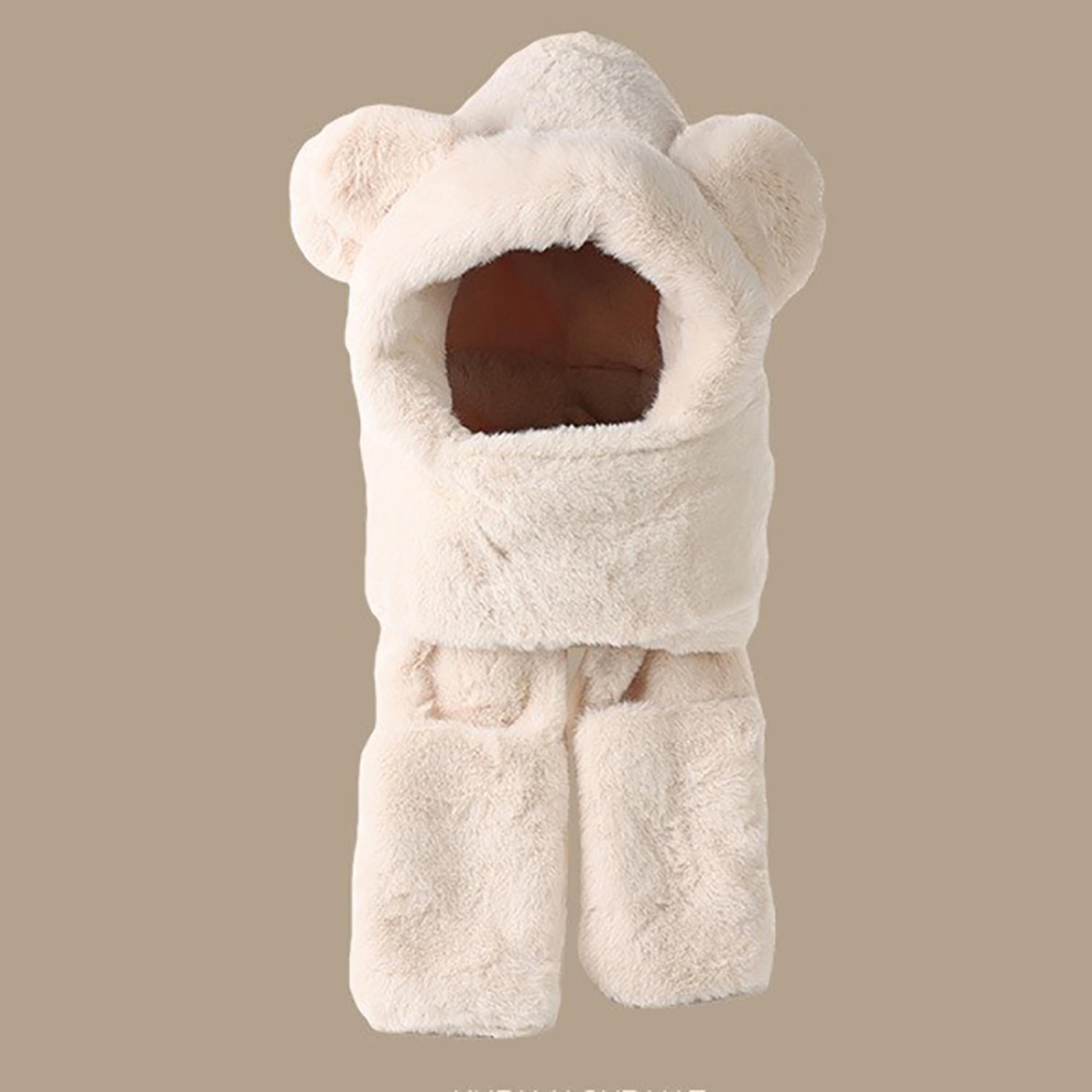 Winter Warm Plush Fleece Bear Ear Hooded Cap Scarf  Gloves Set Windproof Outdoor Accessories For Co 7