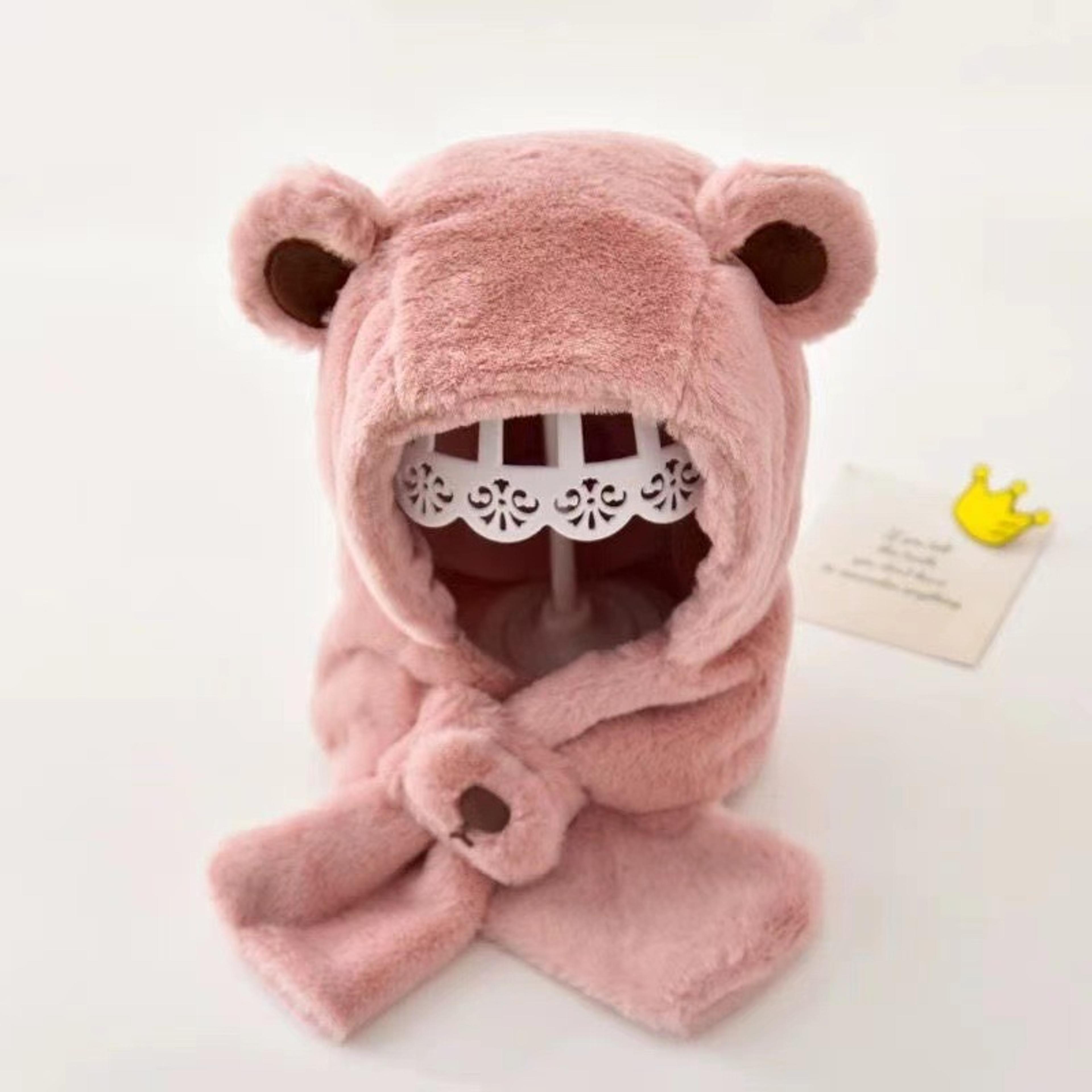 Baby Hat Autumn And Winter Teddy Bear Plush Hat Winter Childrens Thickened Windproof Hat With Scarf