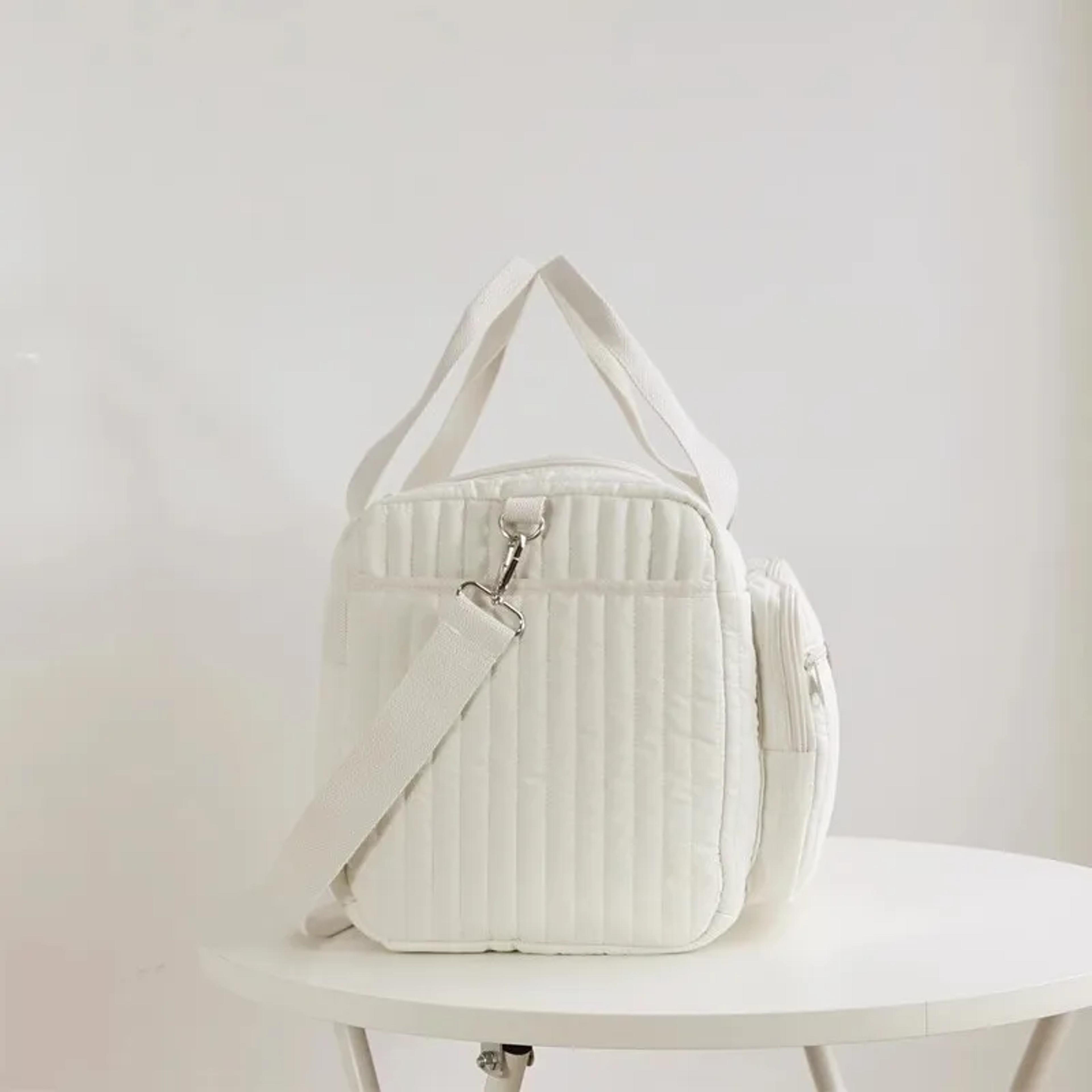Baby Diaper Bag Cute Bear Flower Embroidery Pattern Beige Cotton Fabric Mommy Bag Zipper Diaper Han 2