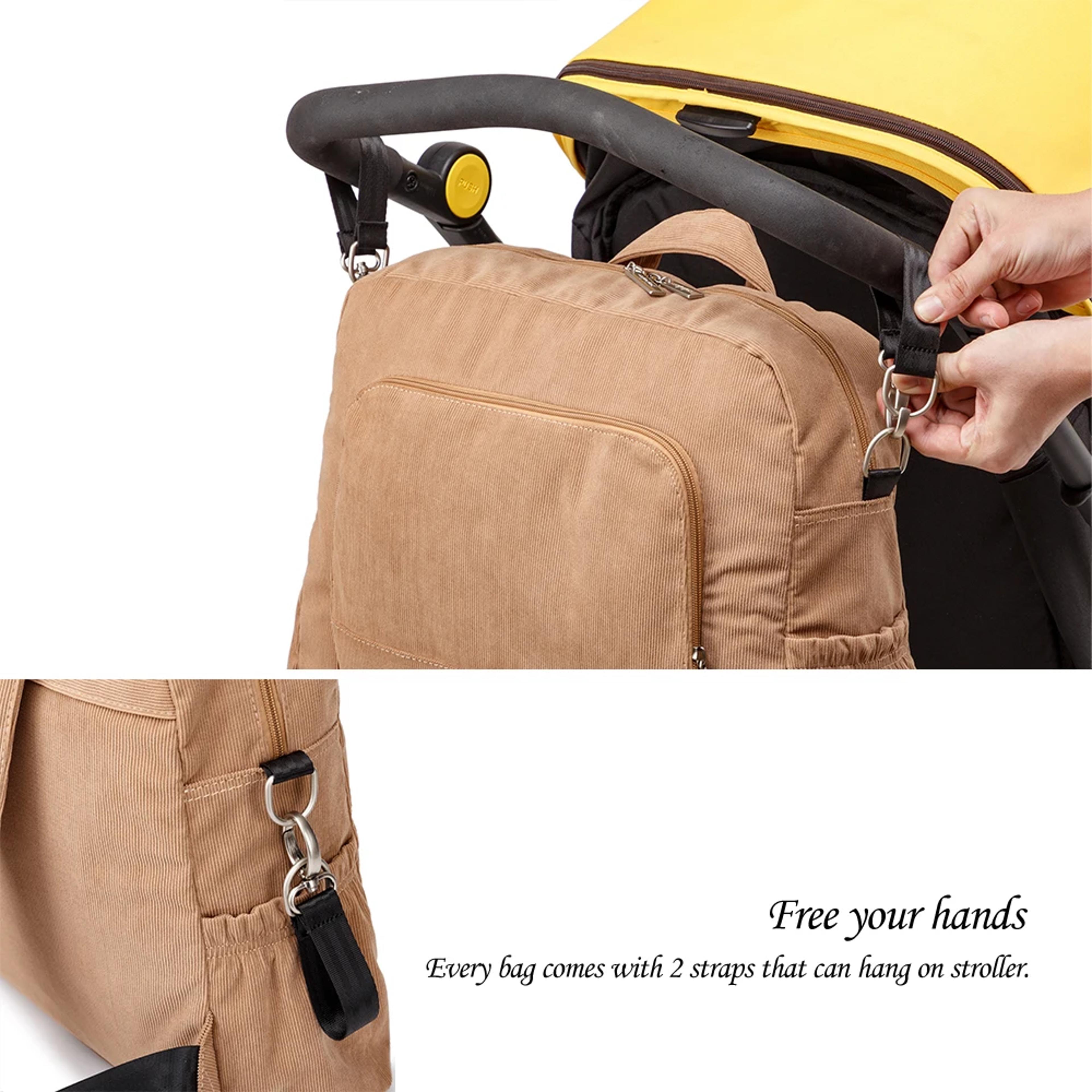 Large Capacity Diaper Backpack For Mom Soft Corduroy Fabric Convenient Design Durable And Stylish M 3