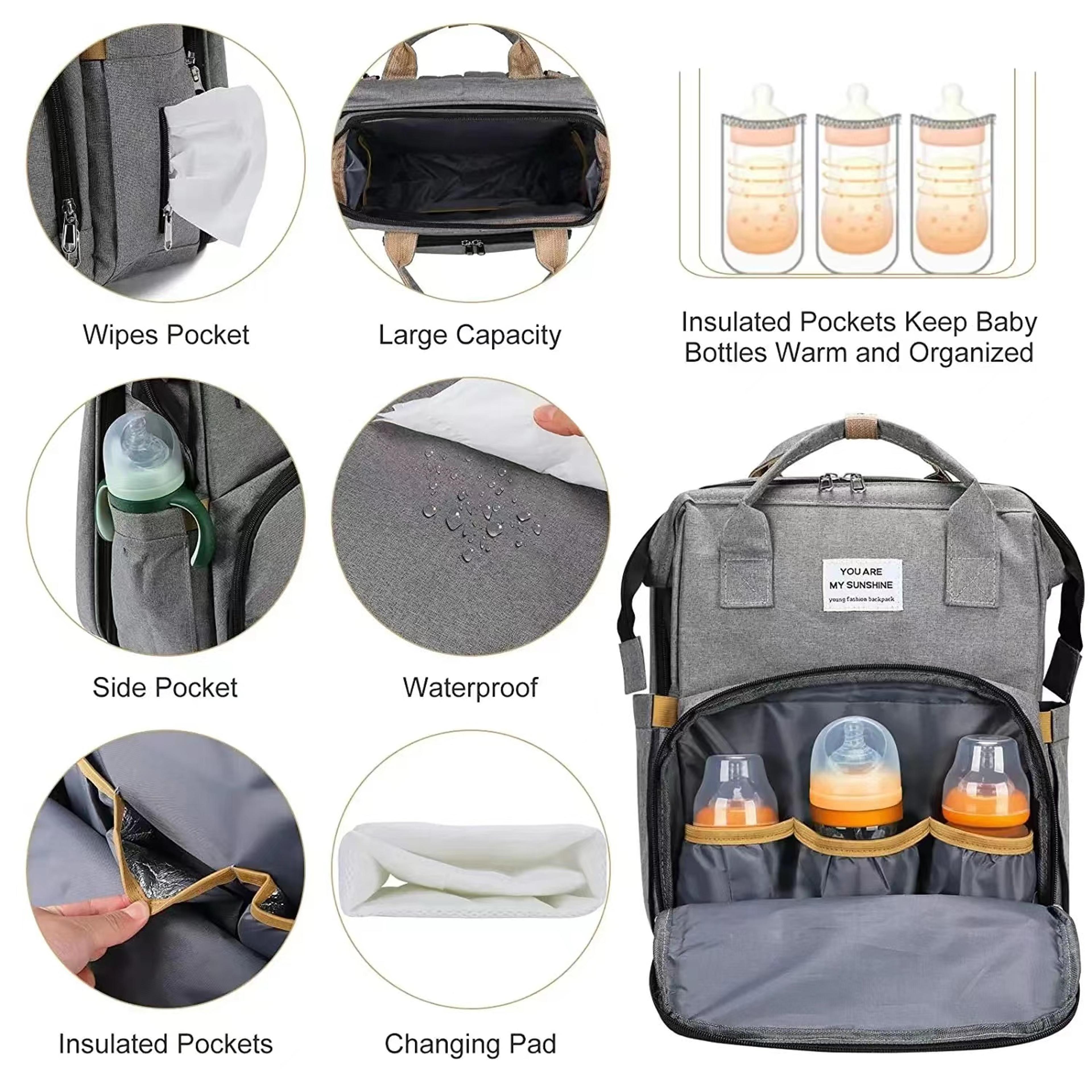 Fold Able Bed Diaper Bag With Changing Station Insulated Pocket Large Capacity MultiFunctional Doub 1