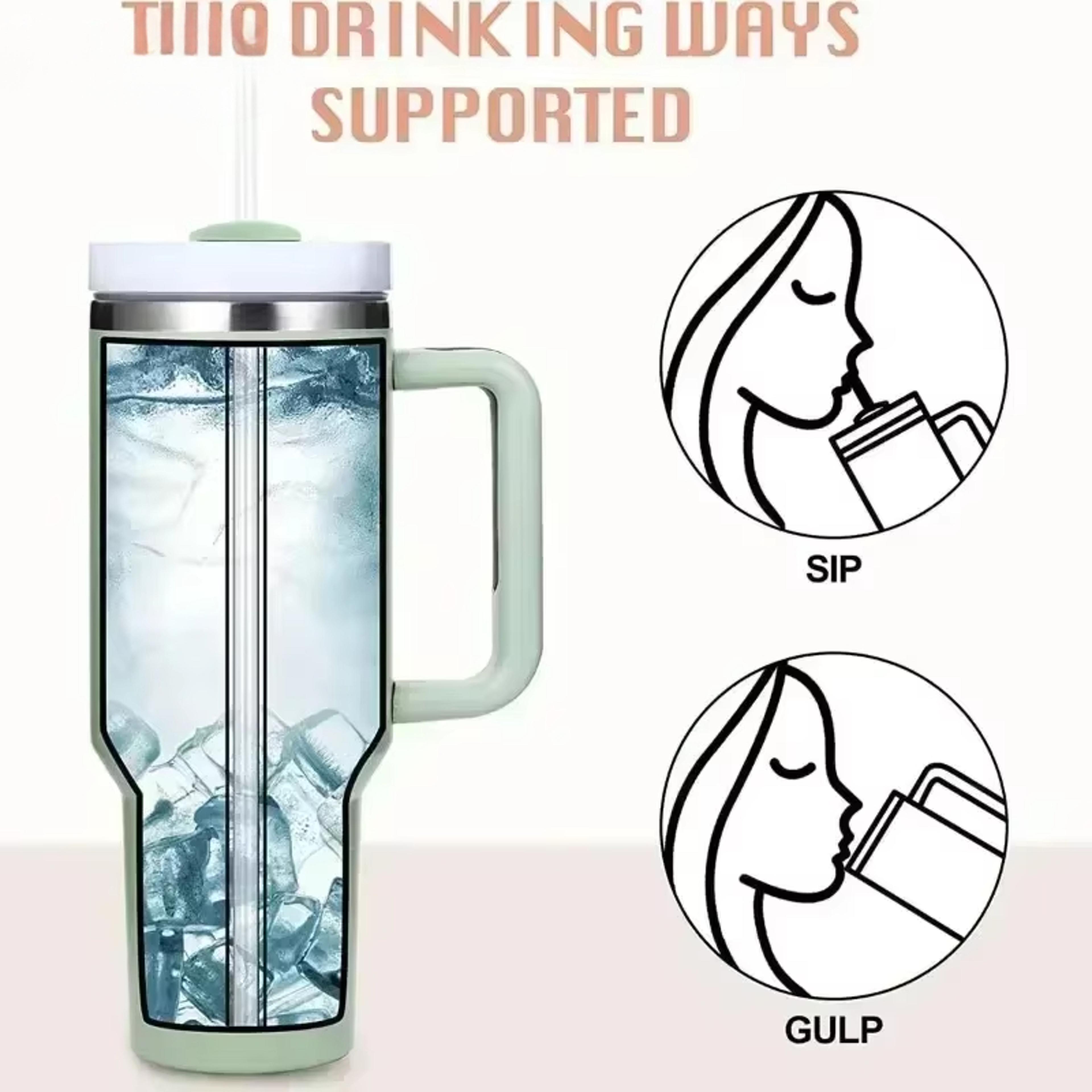 Insulated Tumbler With Handle And Straw Double Wall Thermal Iced Travel Mug Car And Outdoor Use 3