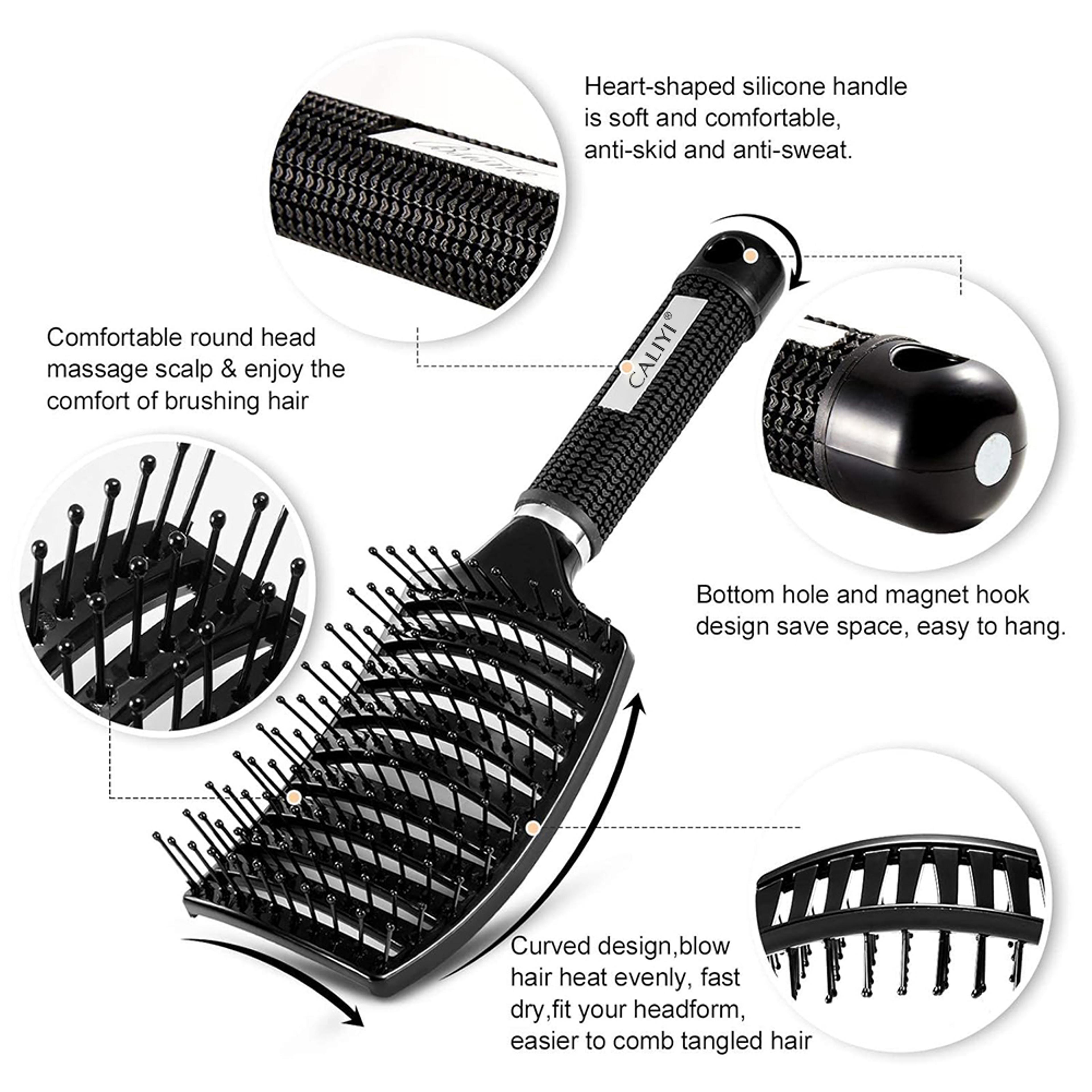 Hair Comb Brush Professional Curved Vented Brush For Faster Blow Drying Paddle Detangling Brush For 2