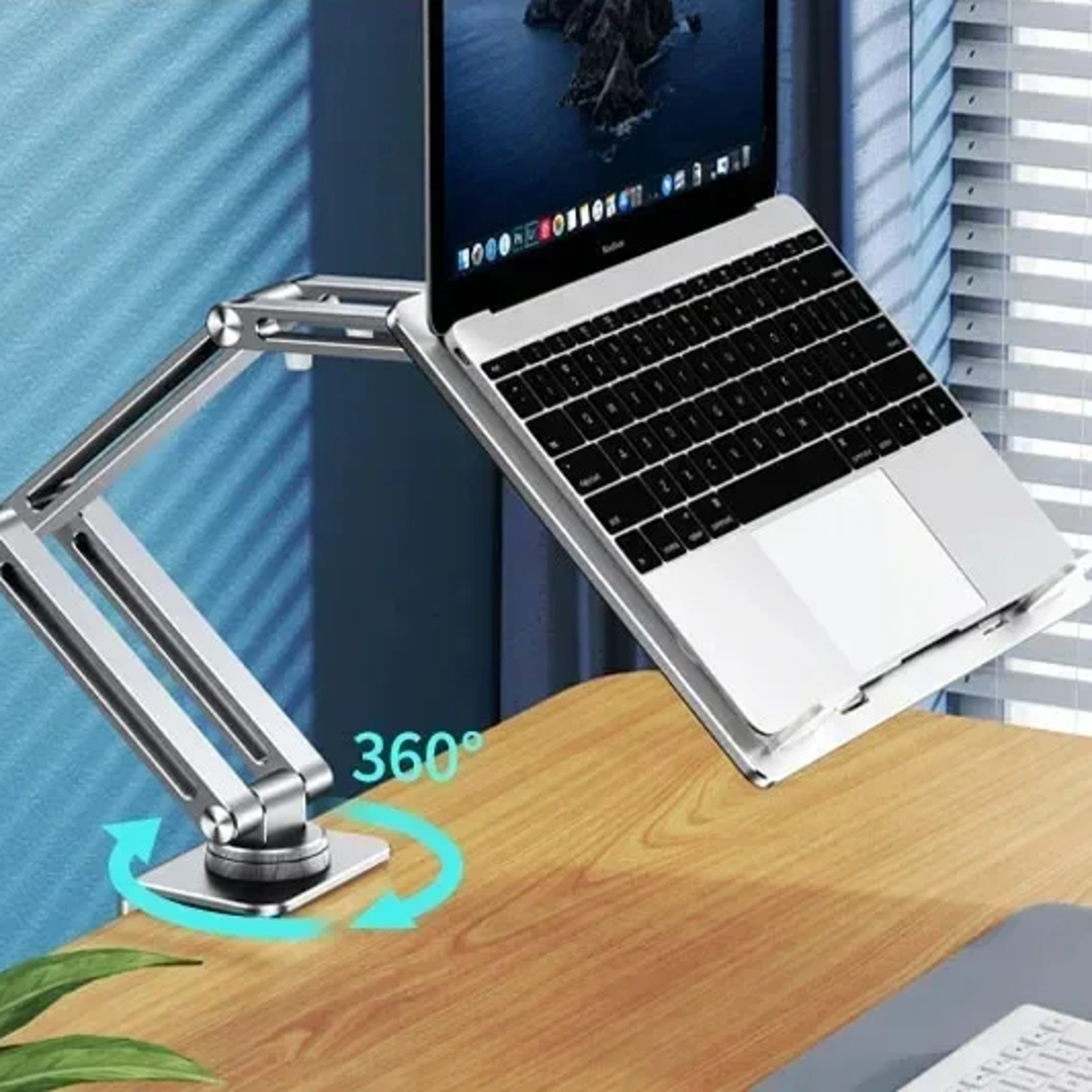 easy laptop mount for desk, adjustable fold able laptop stand holder, rotating laptop arm mount for notebook
