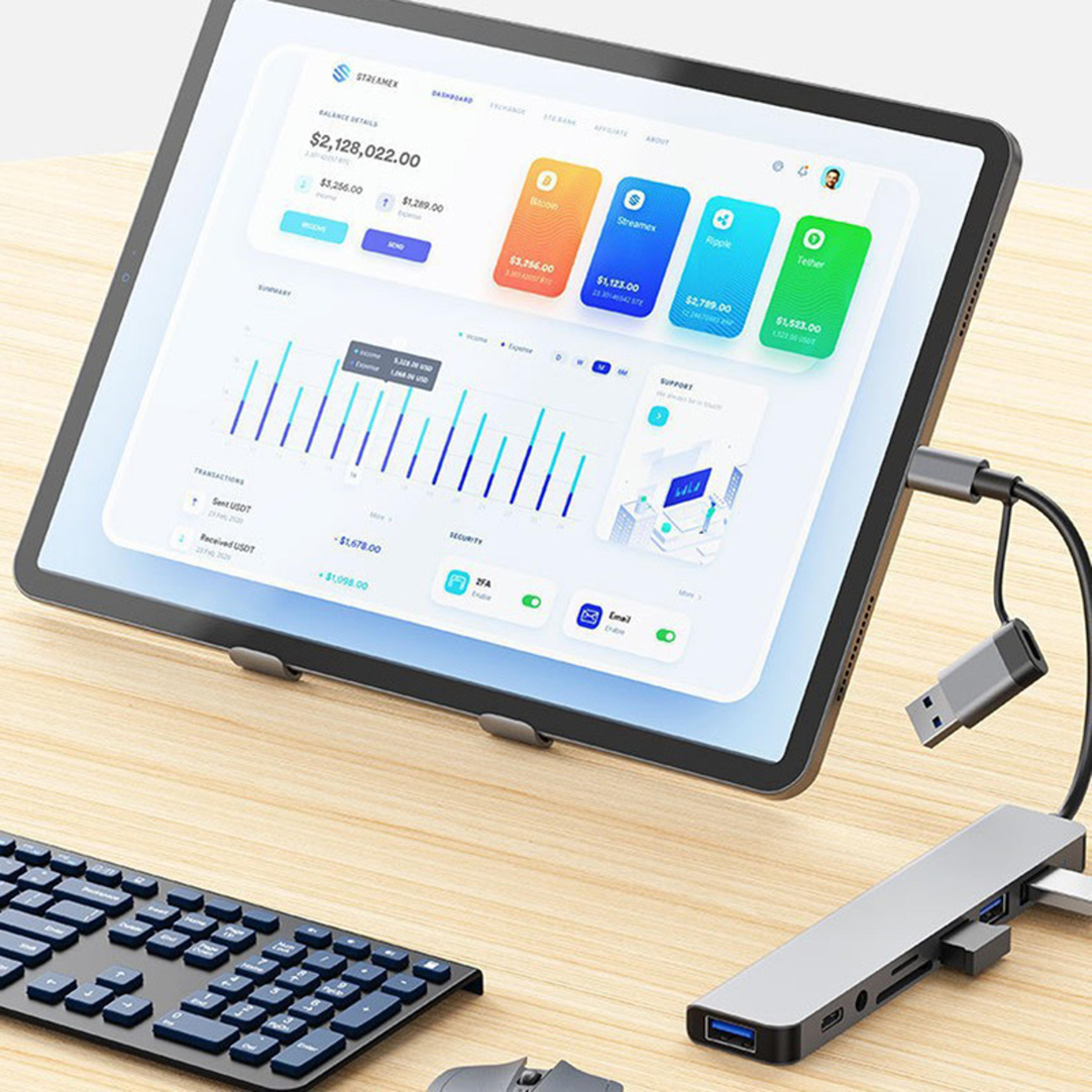 USB Type C HUB Docking Station With Audio Jack Adaptor Micro SD Card Reader Laptop Tablet Phone Dis 3