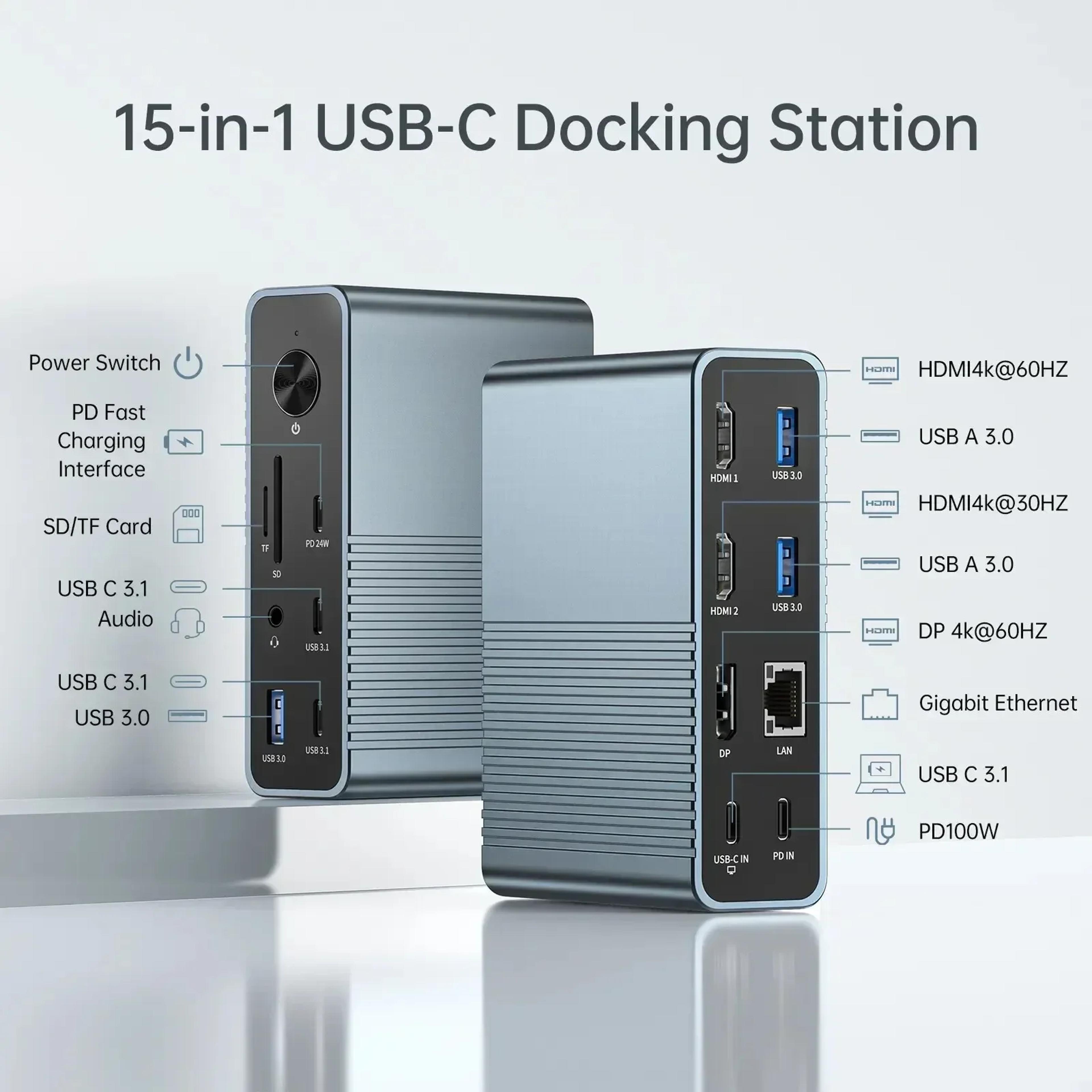 TypeC Dock Station 15 IN 1 Hub USBC To 2 HDMI 1 DP Triple Display Expansion 1