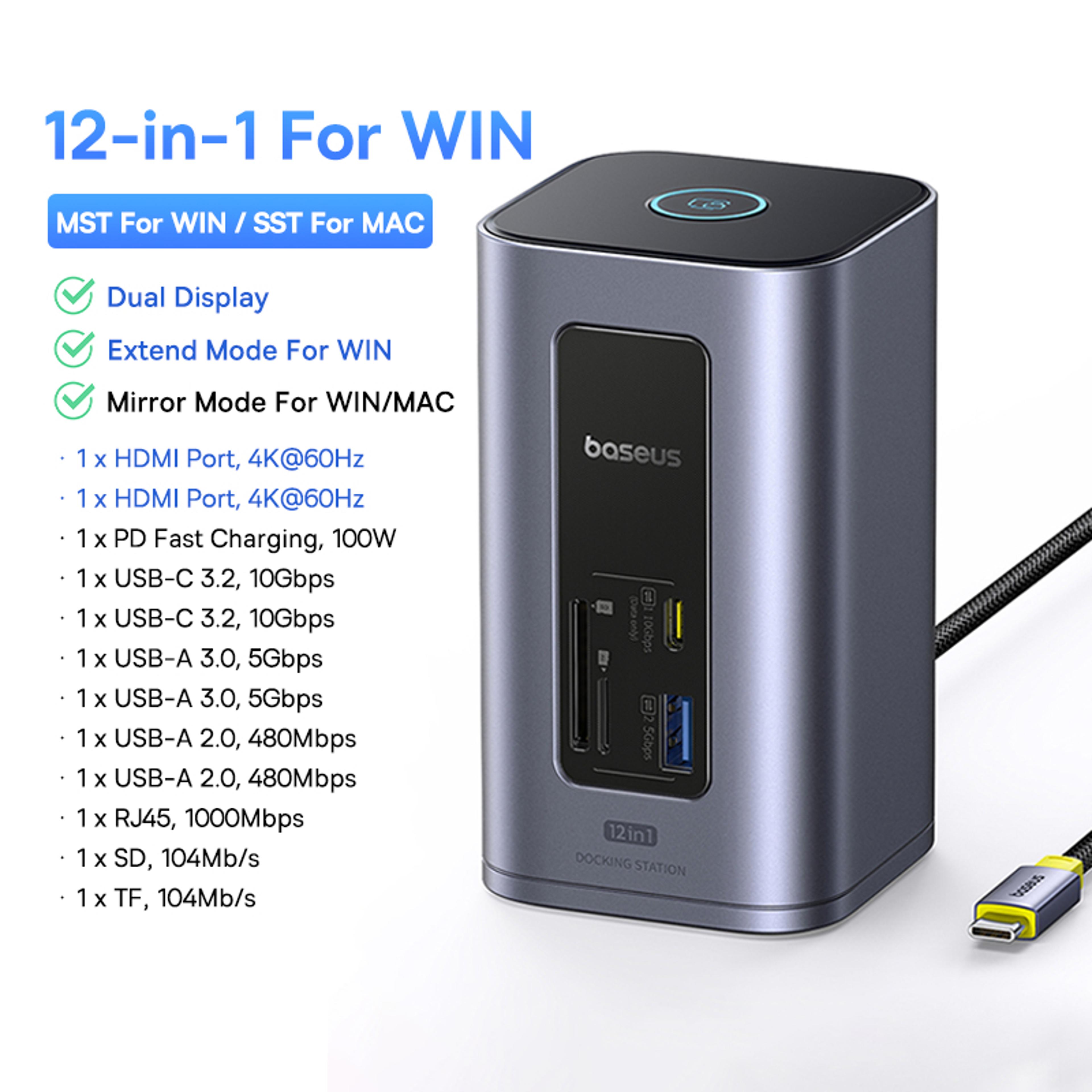 USB C HUB For Mac System HDMI 4K 60Hz MST Triple Display 11in1 HUB Docking Station For Mac Book Air 6