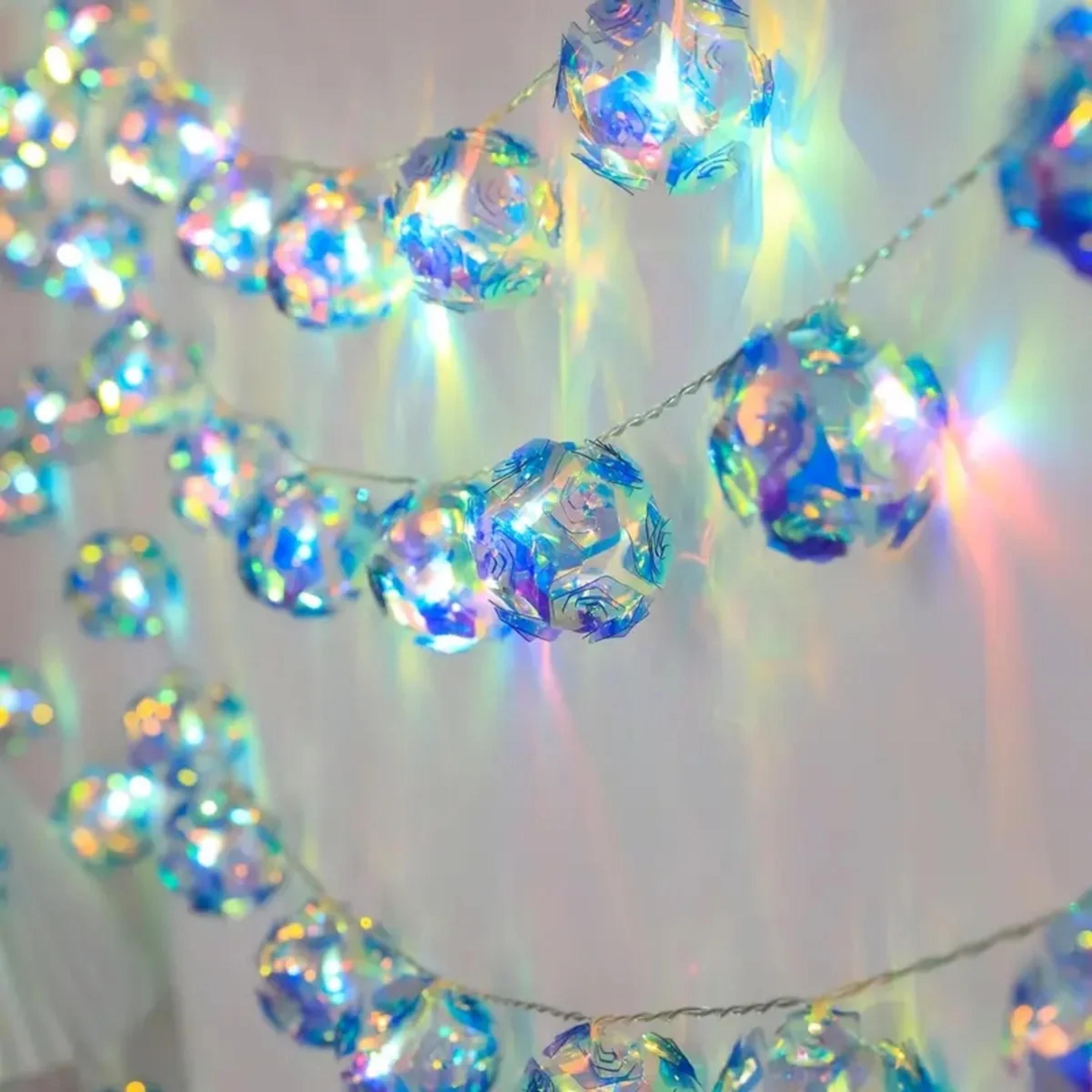 LED Battery Powered Flower String Lights Romantic Rose Flower Laser Ball Lamp For Bedroom Home Gard 4