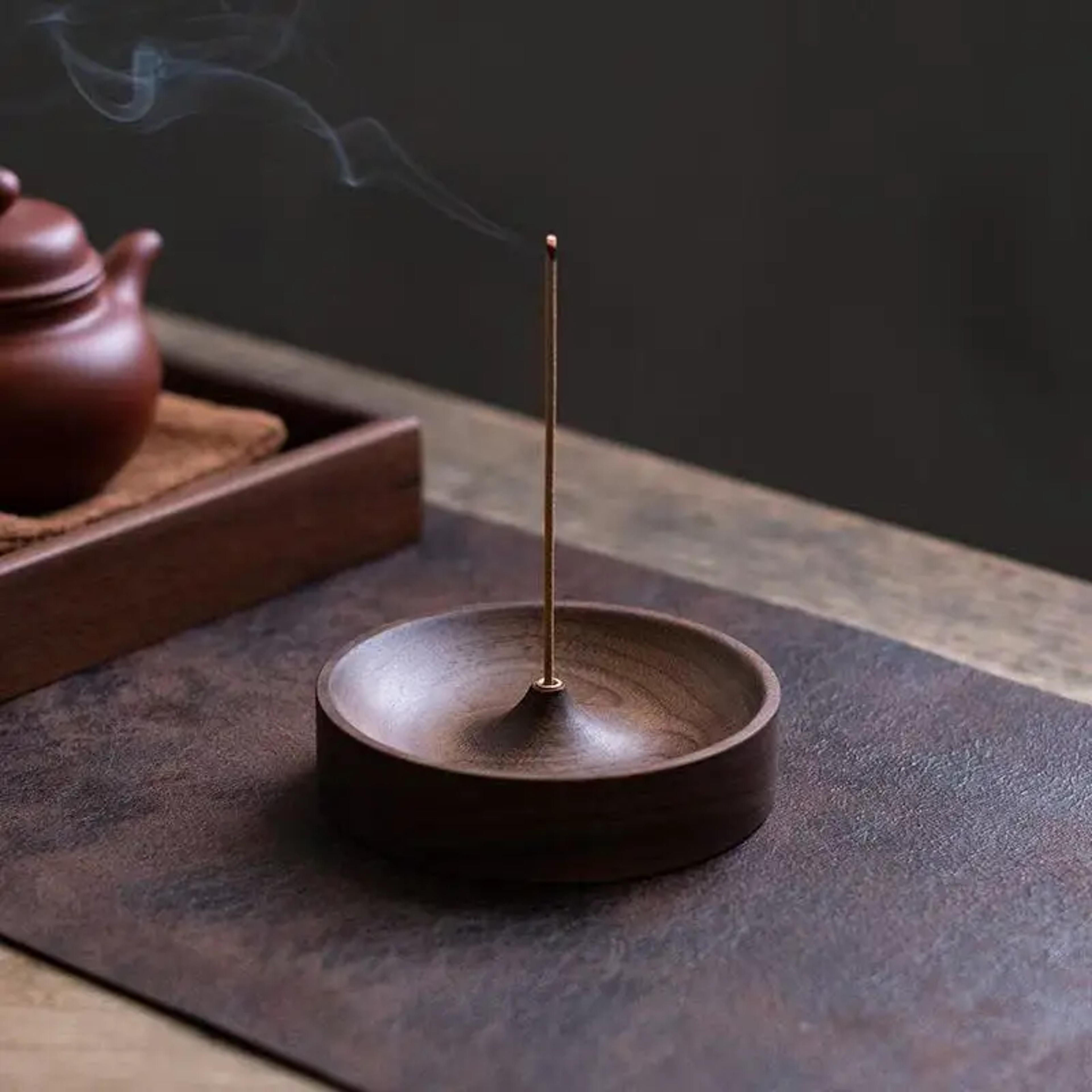 Solid Wood Incense Base Burner Handmade Tea Ceremony Round Incense Censer Agarwood Tray Holder For  1