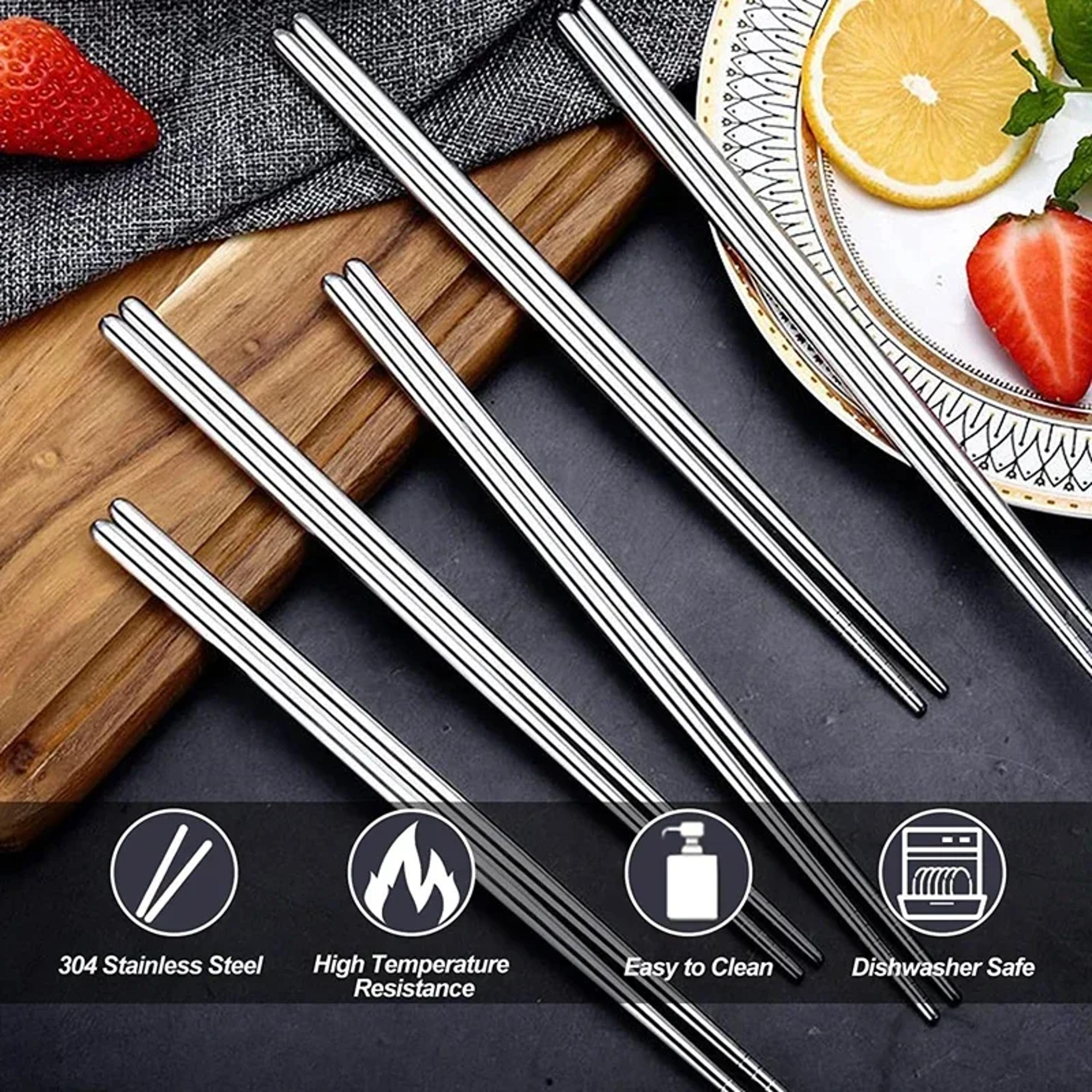 Chopsticks Stainless Steel Nonslip Sushi Chopstick Reusable Food Metal Stick Durable Kitchen Tablew 4