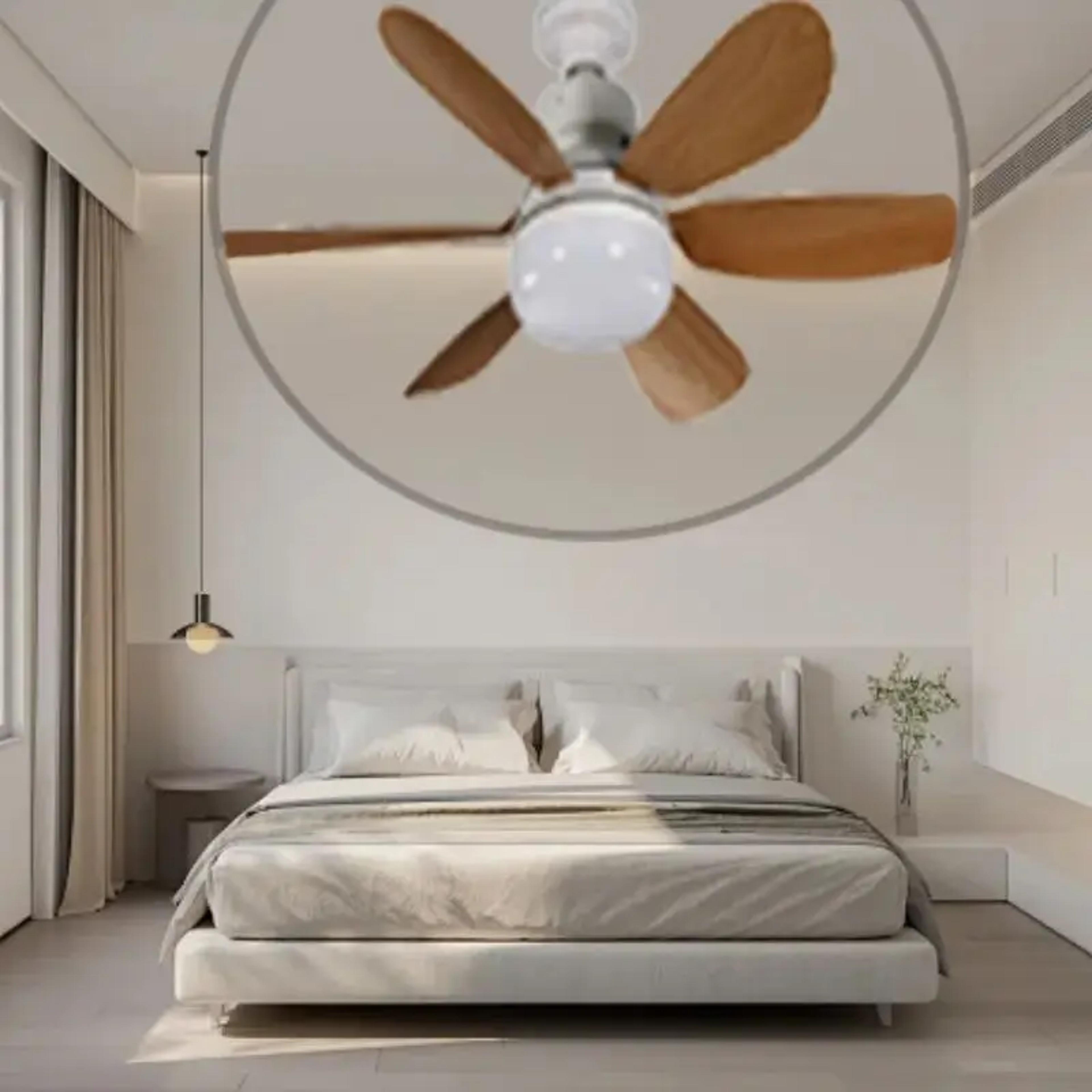 Socket Wood Grain Fan Light With Remote Control Ceiling Fan Light For Living Room Study Household U 2