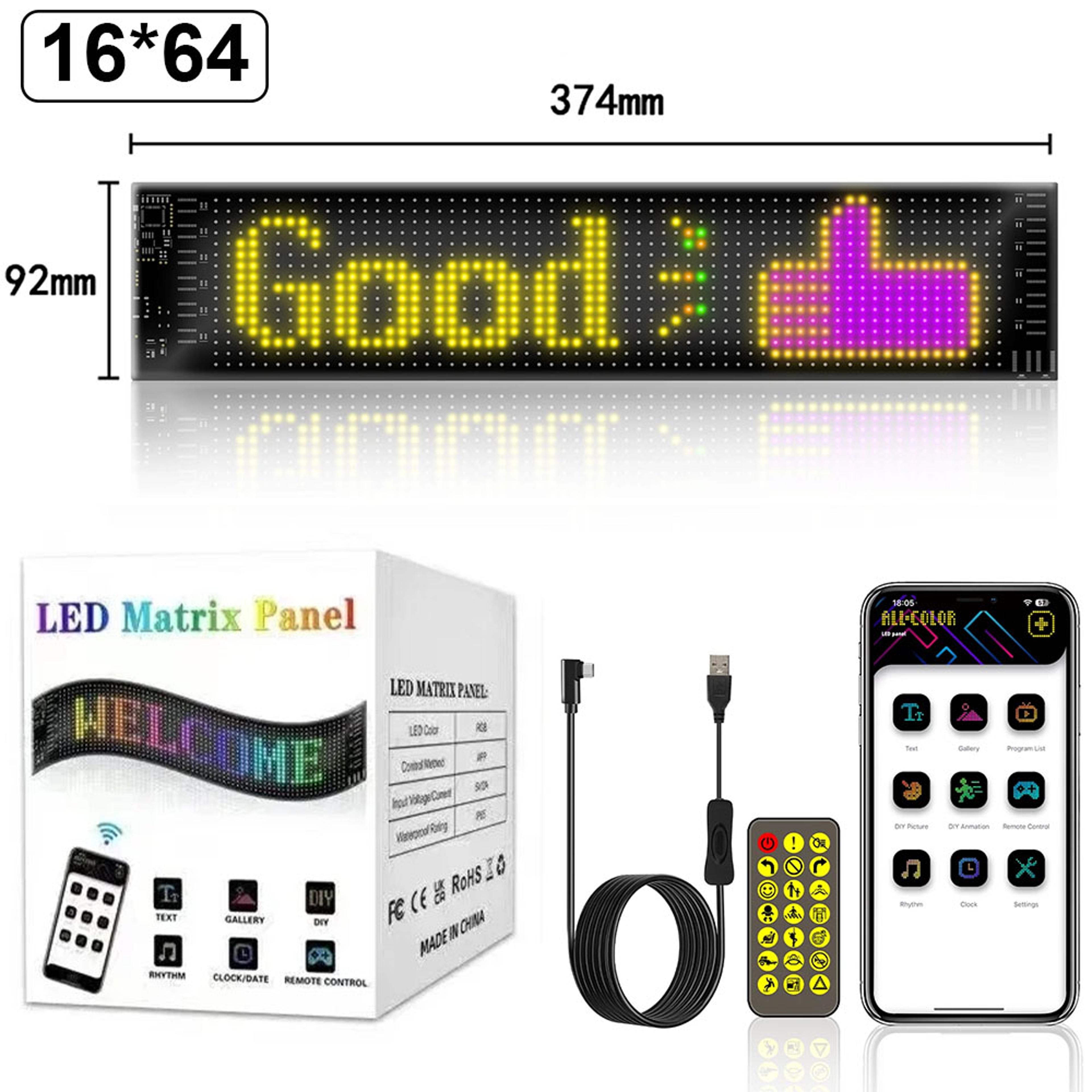 RGB LED Matrix Pixel Logo Lamp For Cars Scrolling Advertising LED Panel Flexible Display Light DIY  7