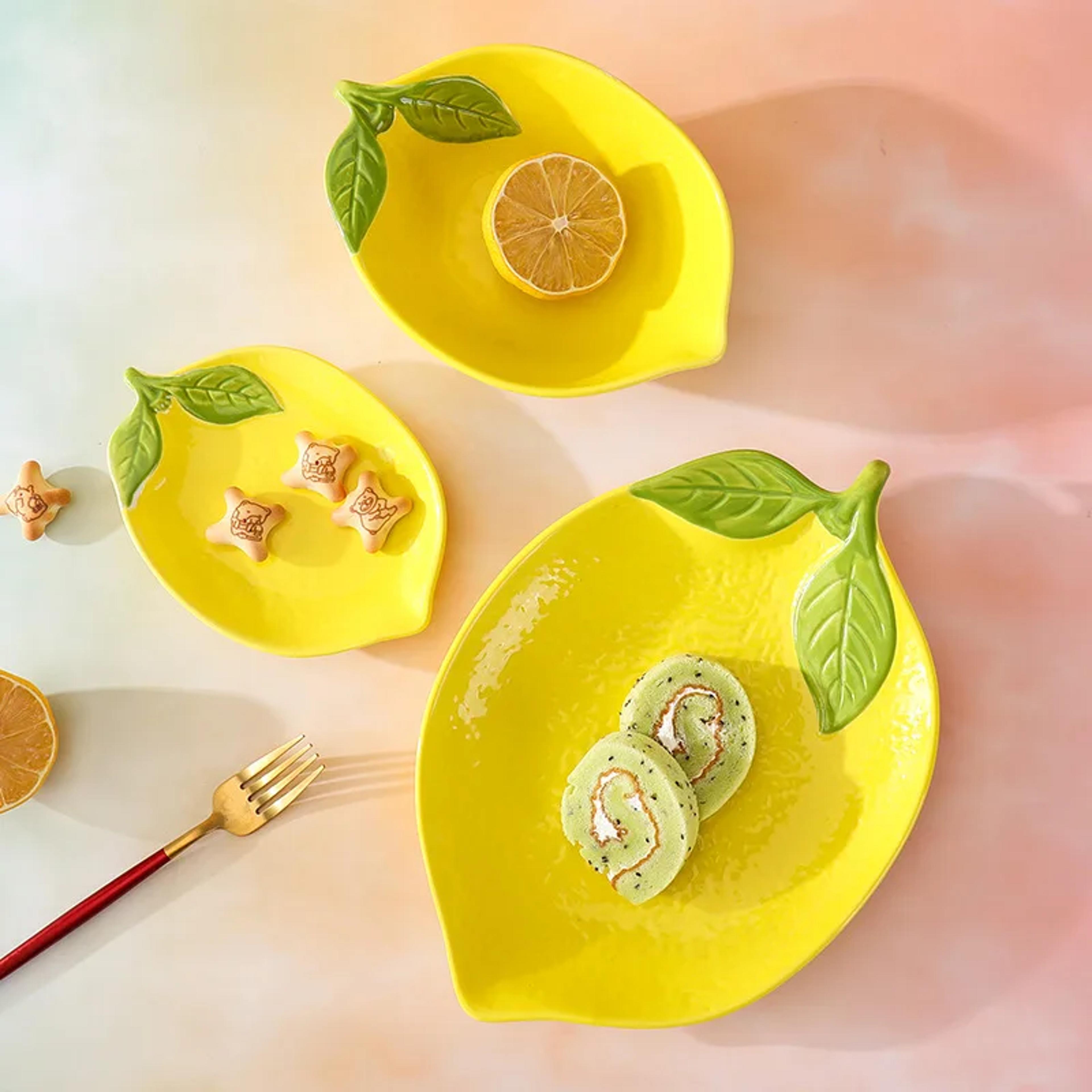 Creative Cartoon Lemon Shaped Ceramic Dinner Plate Soup Bowl Family Fruit Snack Dishes Kitchen Uten 2