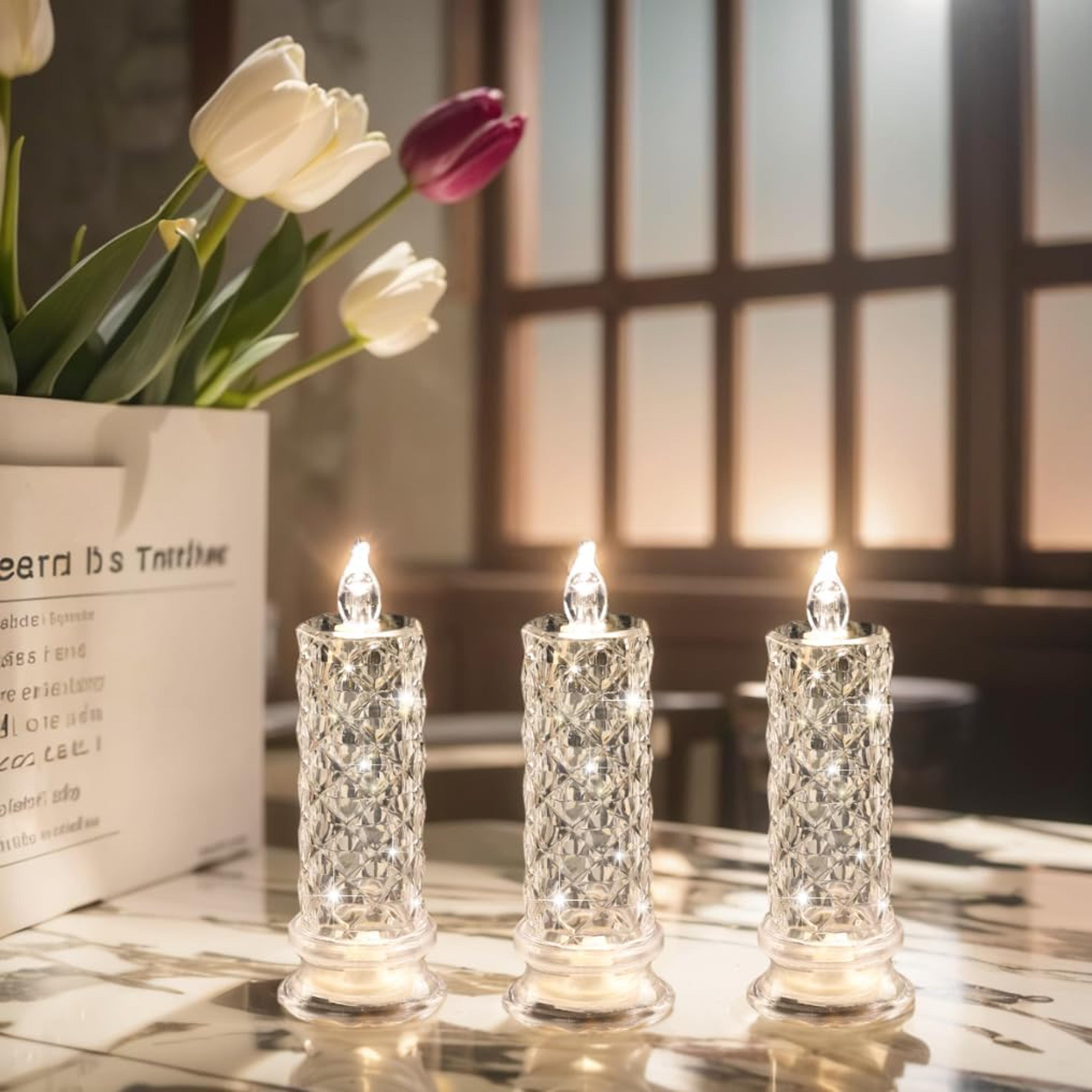 Transparent Crystal Flameless Candles LED Light Battery Powered For Wedding Party Birthday Xmas Hal 0