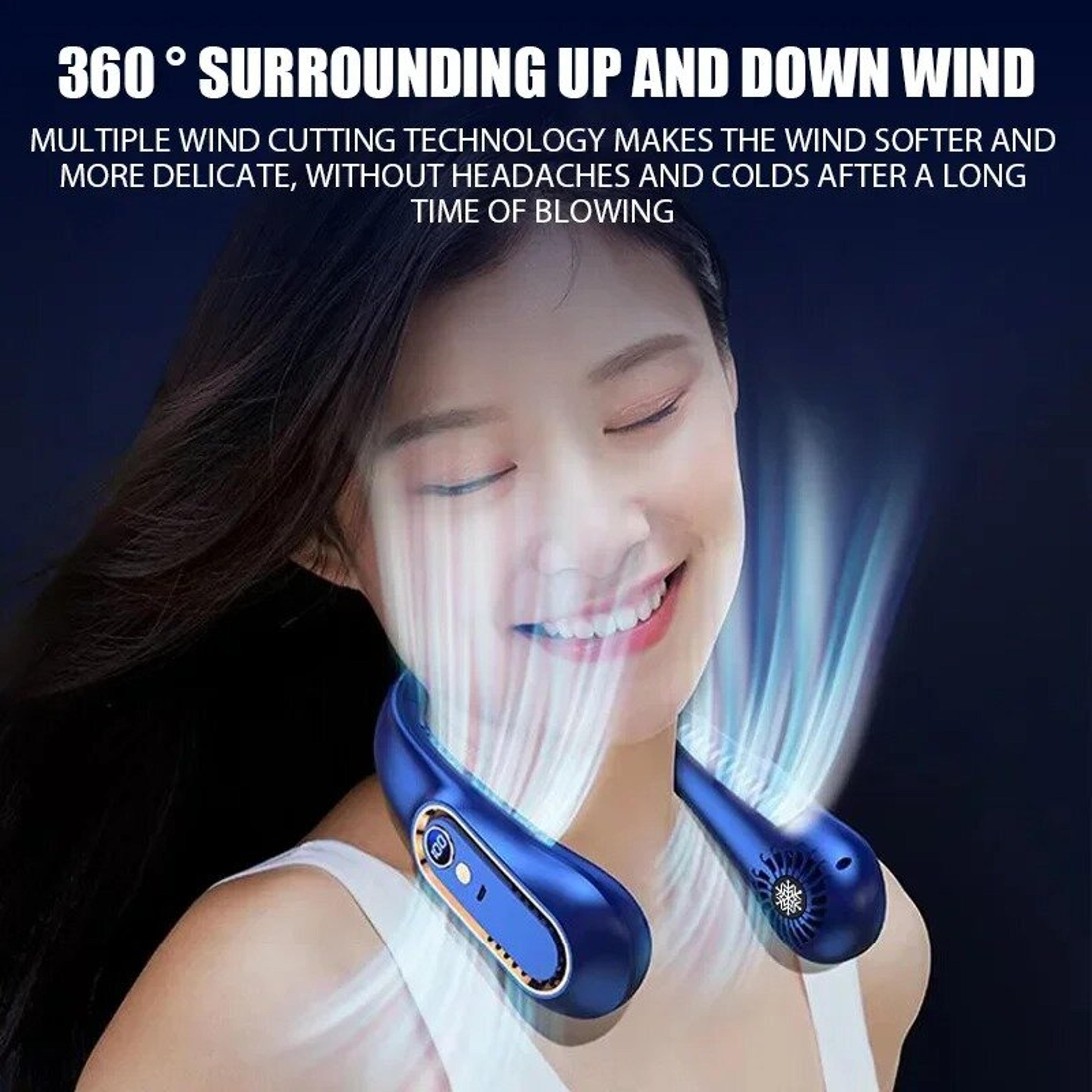 USB Rechargeable Silent Fan Portable Cooling Neck Fan Free Hanging Neck Leaf Fan With LED Battery L 3