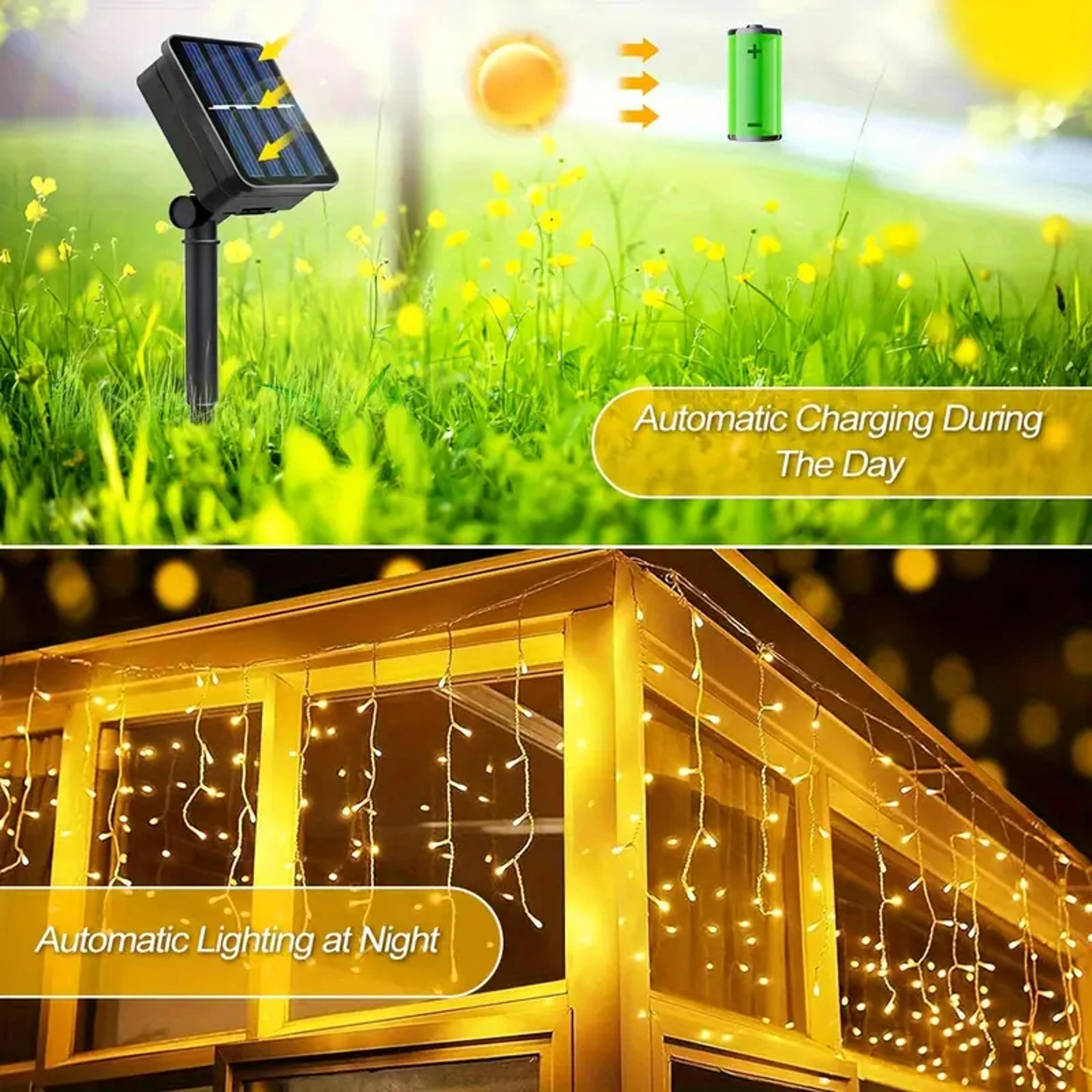 Solar Christmas Icicle Lights LED Water Proof Curtain String Lights Outdoor Garden Holiday Lighting 3