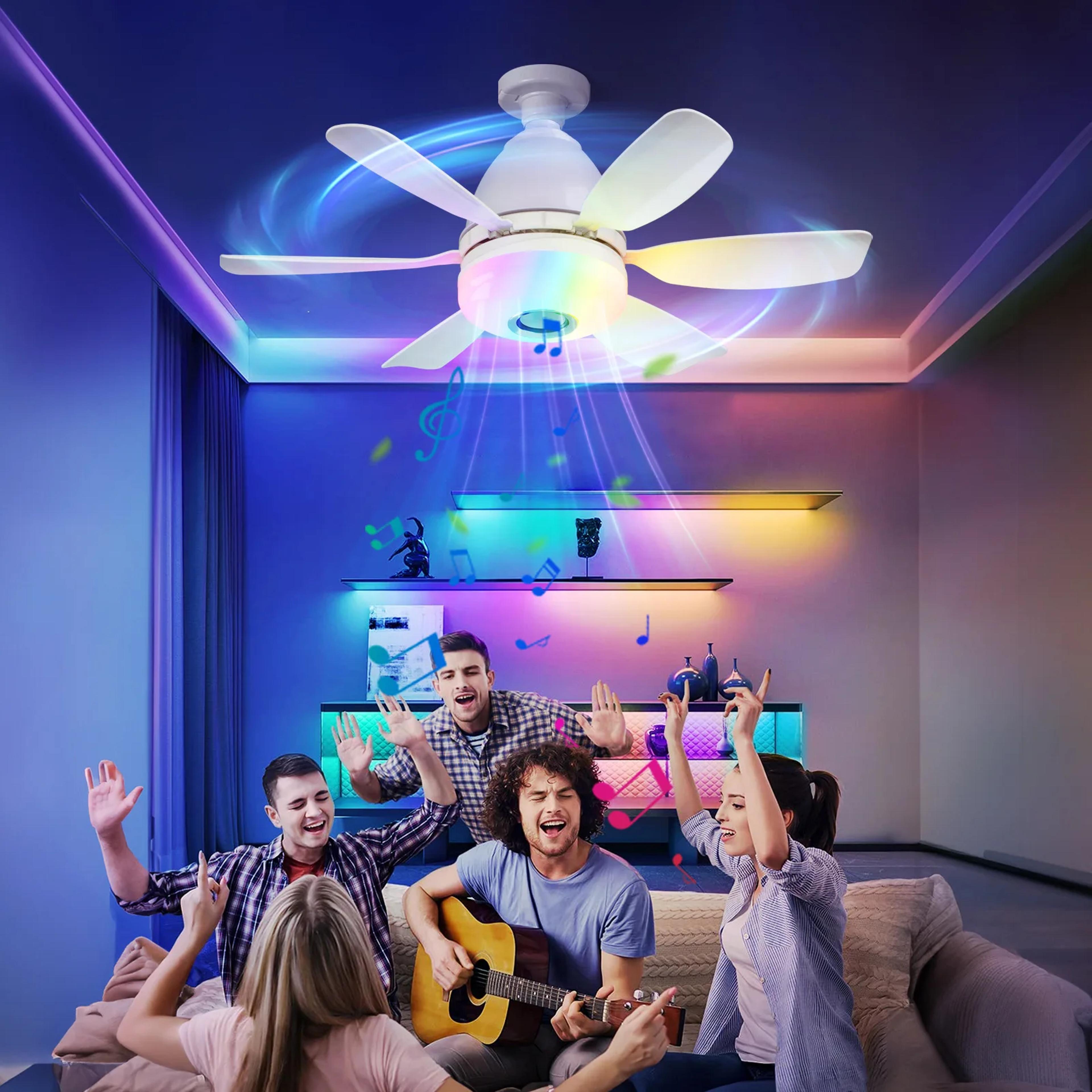 Noiseless Socket Fan Light With Remote Small Ceiling Fans Dimmable LED Light Bluetooth Speaker 5