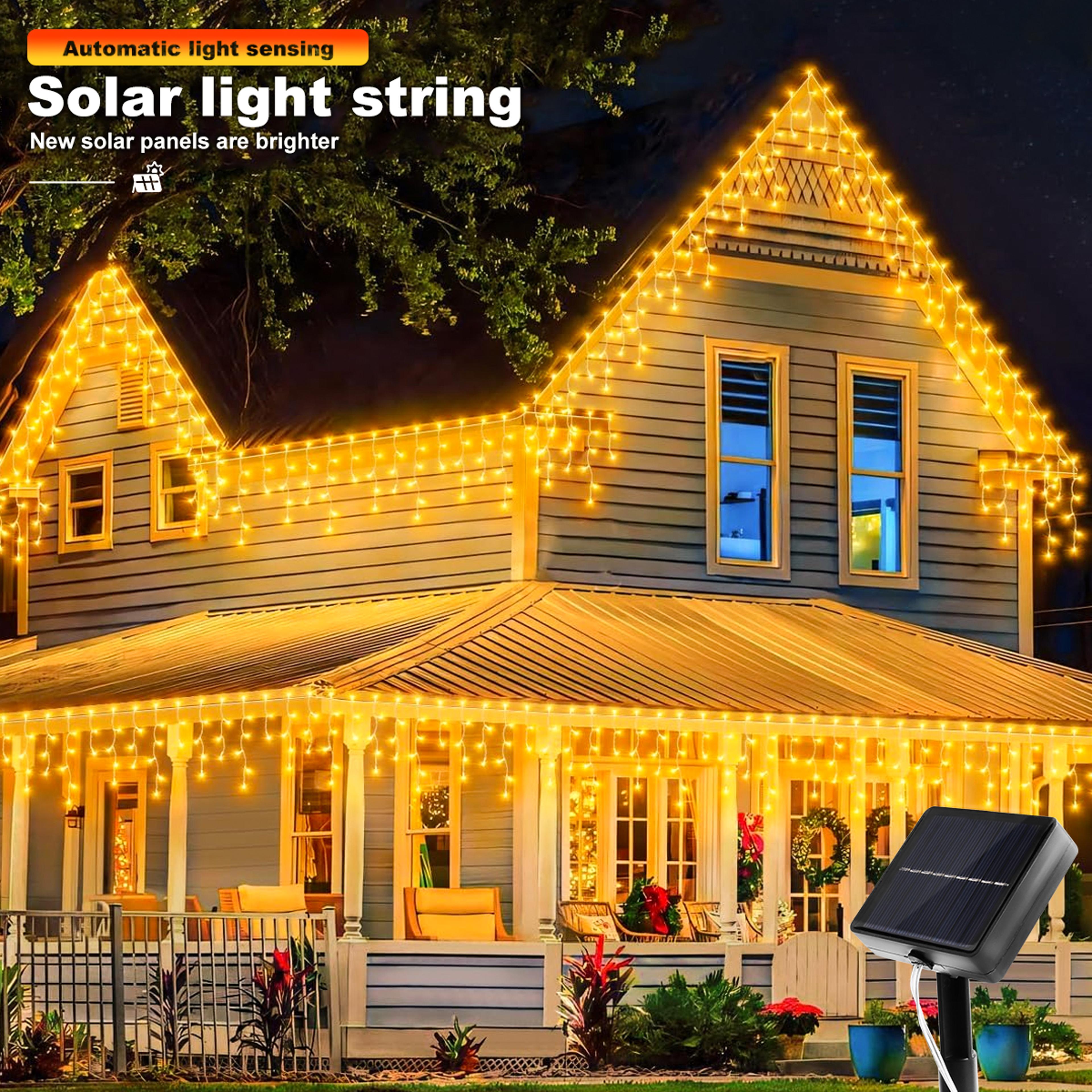 LED Waterproof Curtain String Lights Solar Powered Christmas Icicle Lights For Outdoor Garden Holid 2
