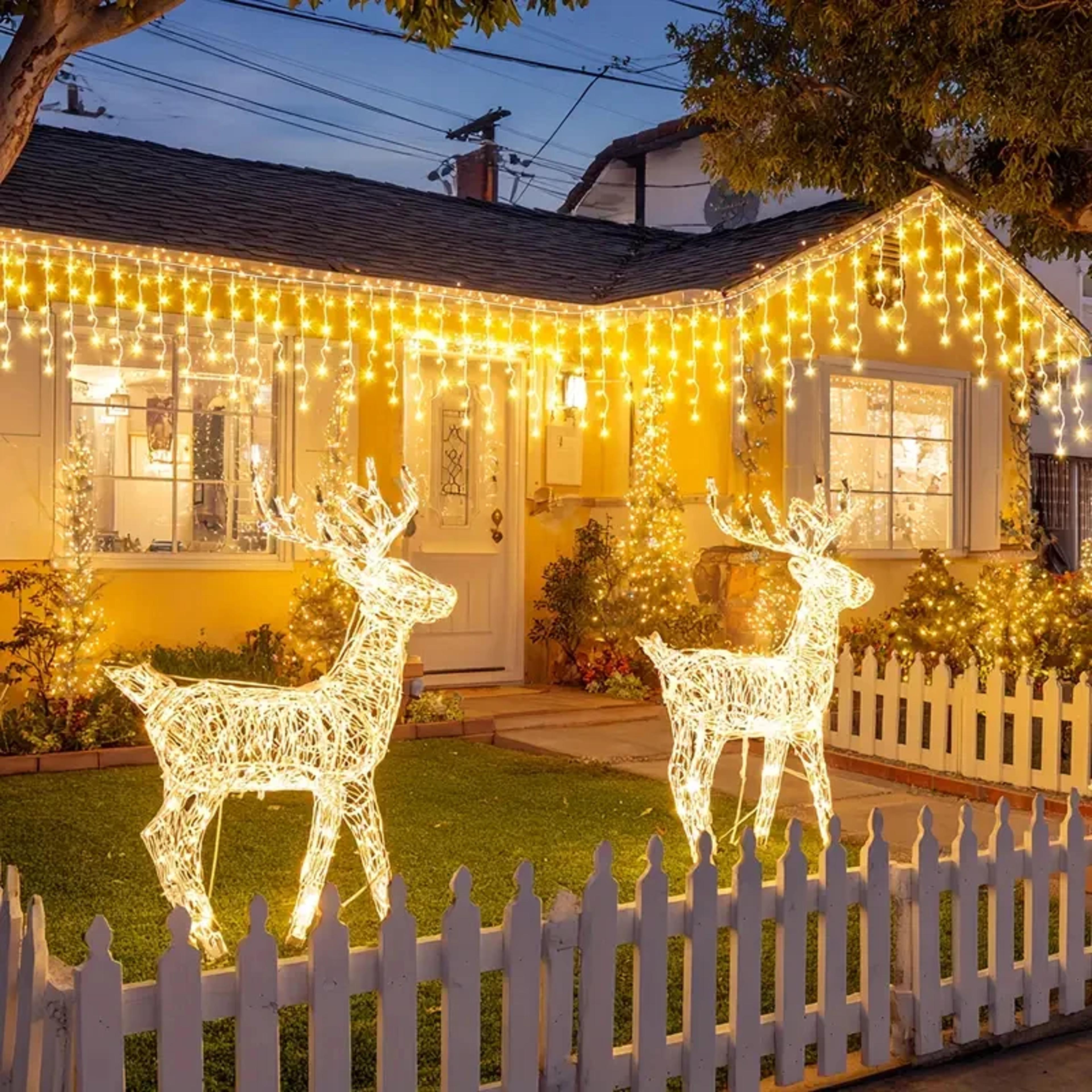 LED Waterproof Curtain String Lights Solar Powered Christmas Icicle Lights For Outdoor Garden Holid 5