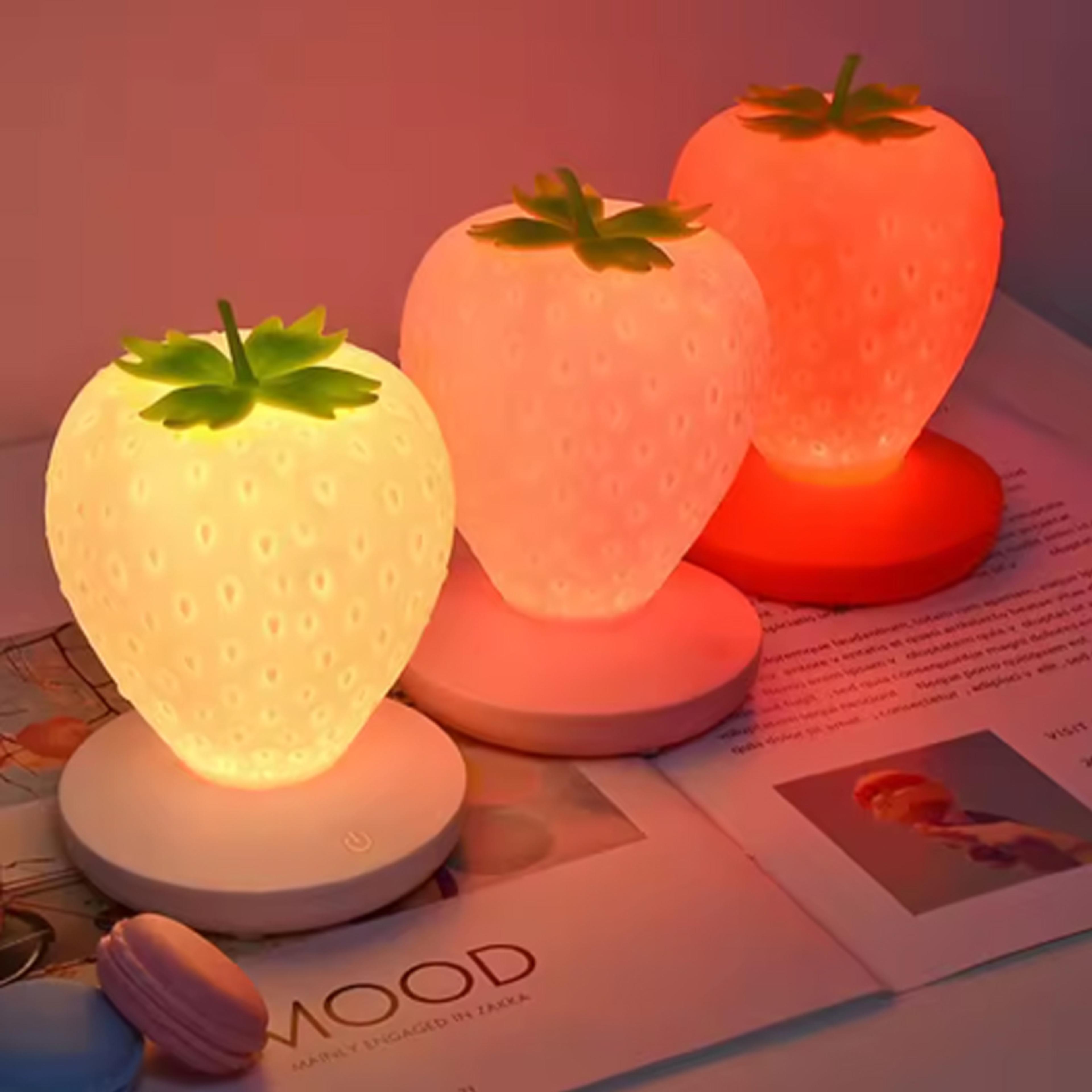 Strawberry Night Light USB Rechargeable Silicon Touch Control For Kid Bedroom Valentines Day Romant 0