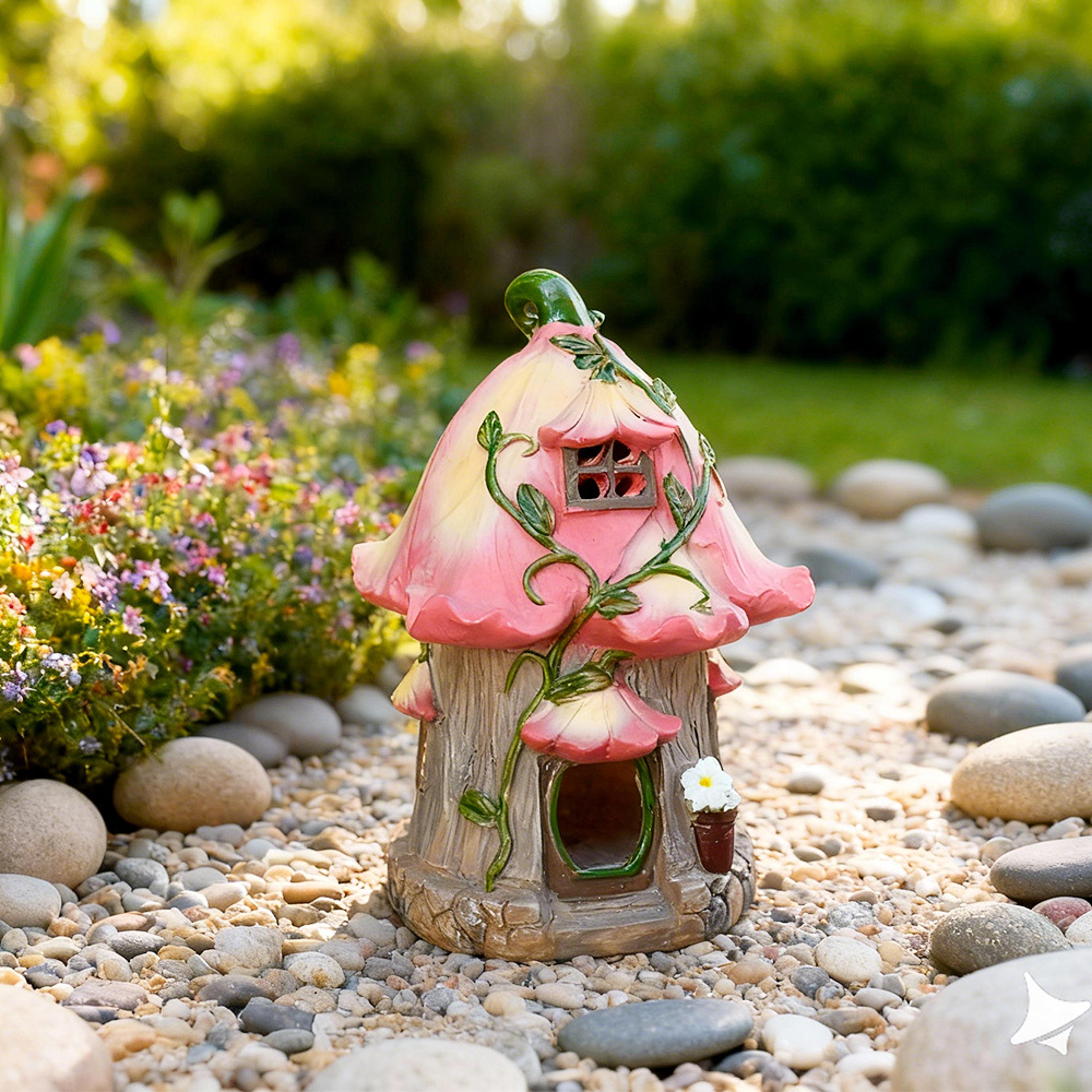 Solar Powered Garden Figurines Light Creative Mushroom House  Flower House Ornaments For Yard Lands 4