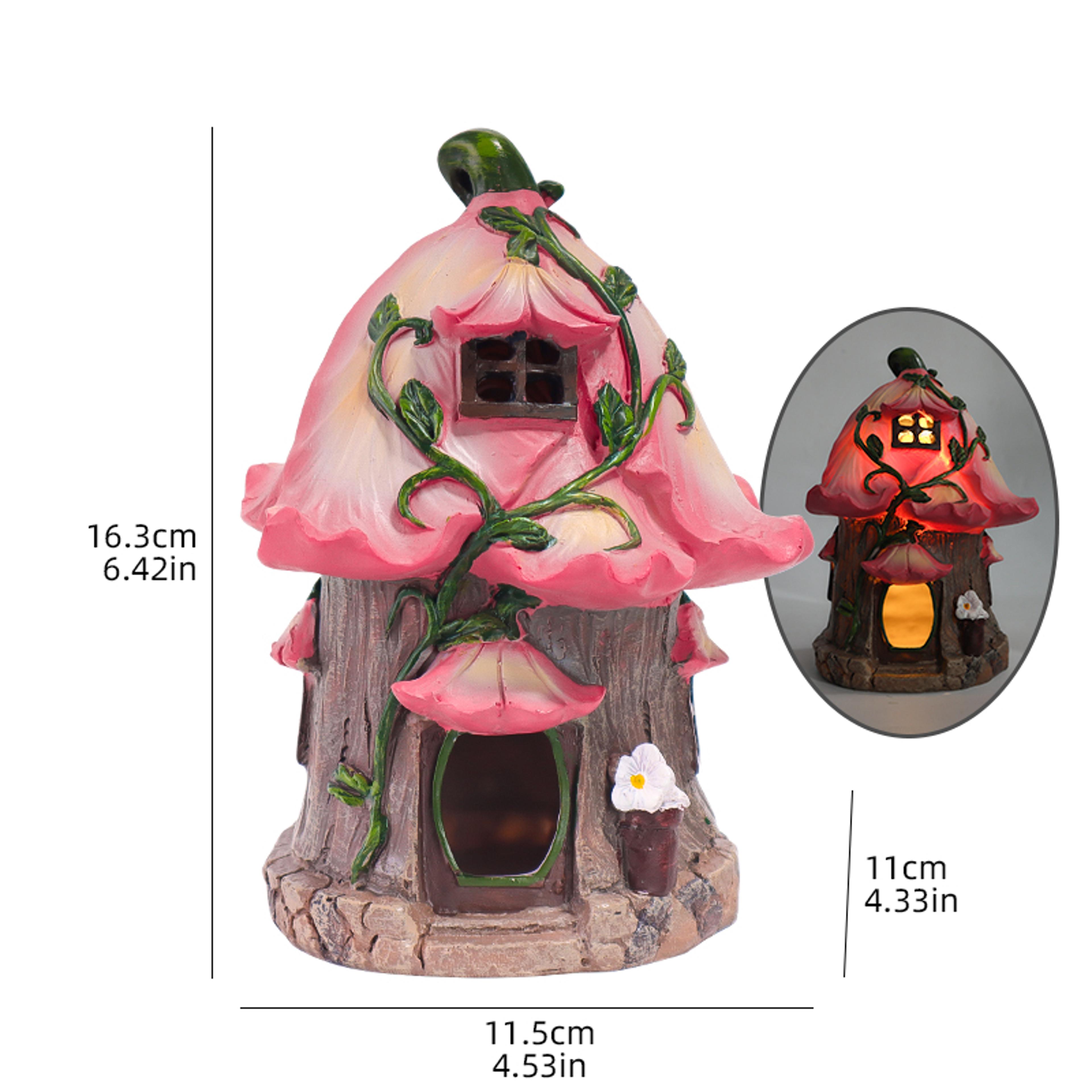Solar Powered Garden Figurines Light Creative Mushroom House  Flower House Ornaments For Yard Lands 6