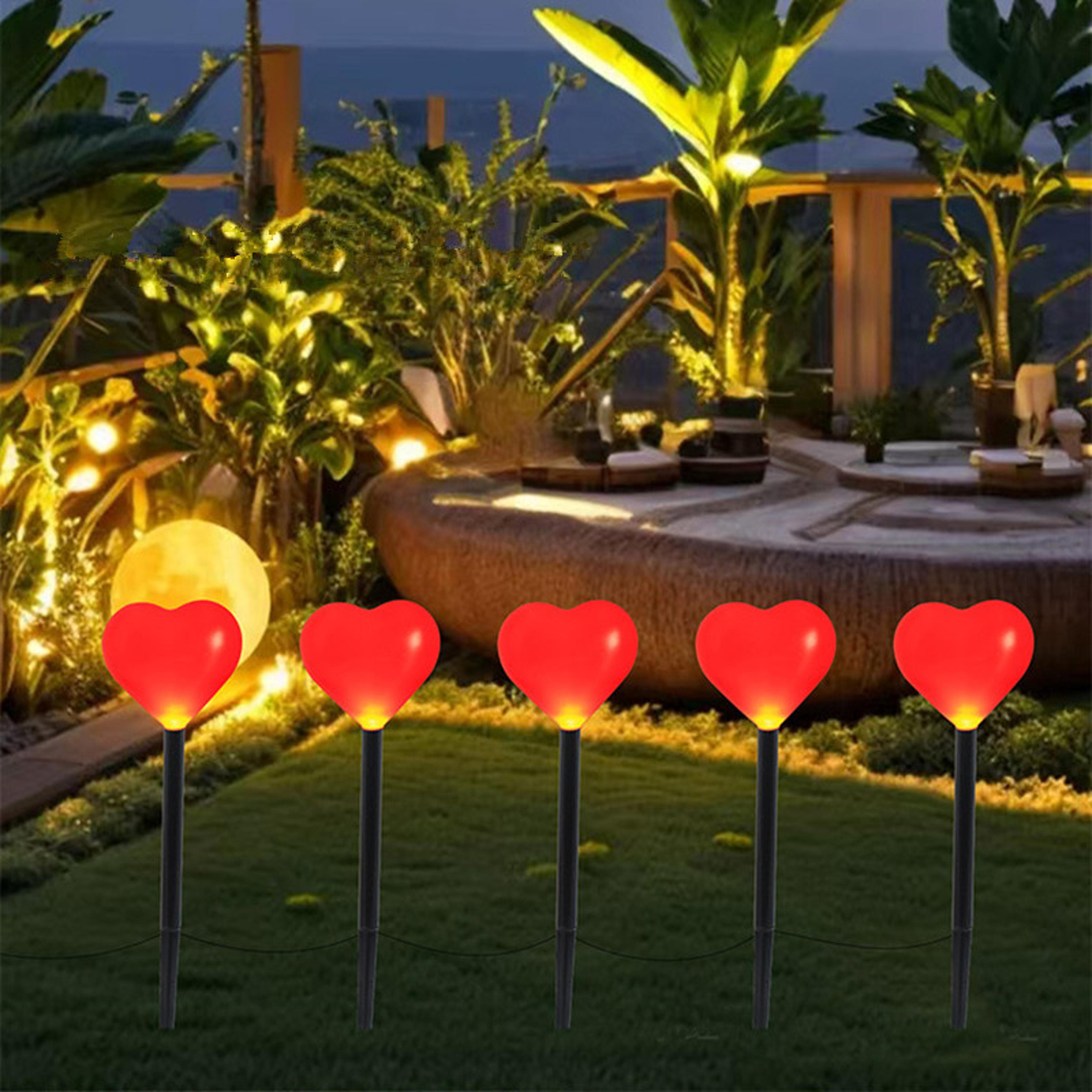 solar powered heart-shaped garden lights, waterproof outdoor light stake lamps, garden lights valentines day decorations