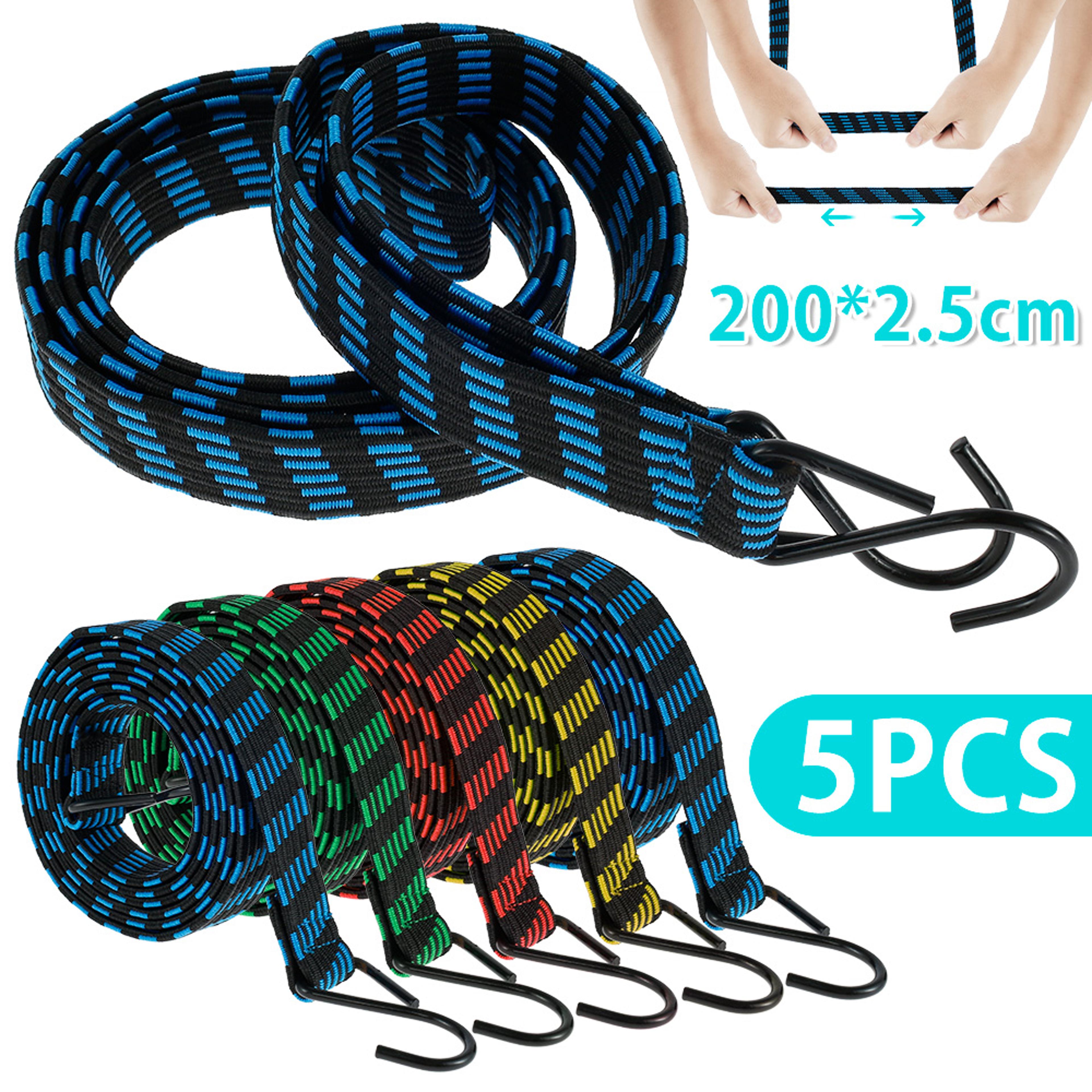bungee cords, heavy duty elastic bungees cords with hooks, anti-slip flat elasticity rope for luggage