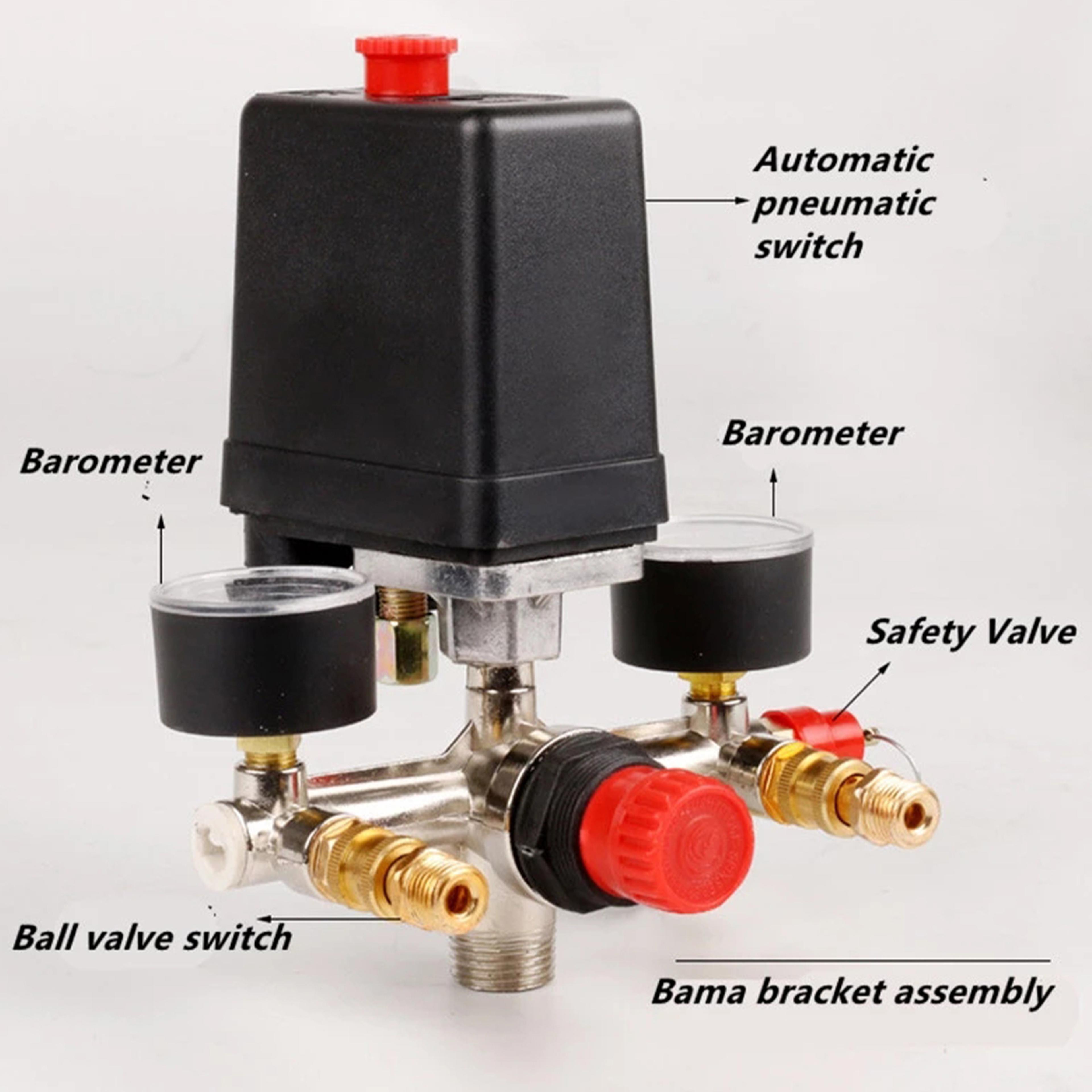 New Air Compressor Pressure Switch Port Manifold Regulator Gauges Aluminium Control Valve With Gaug 3
