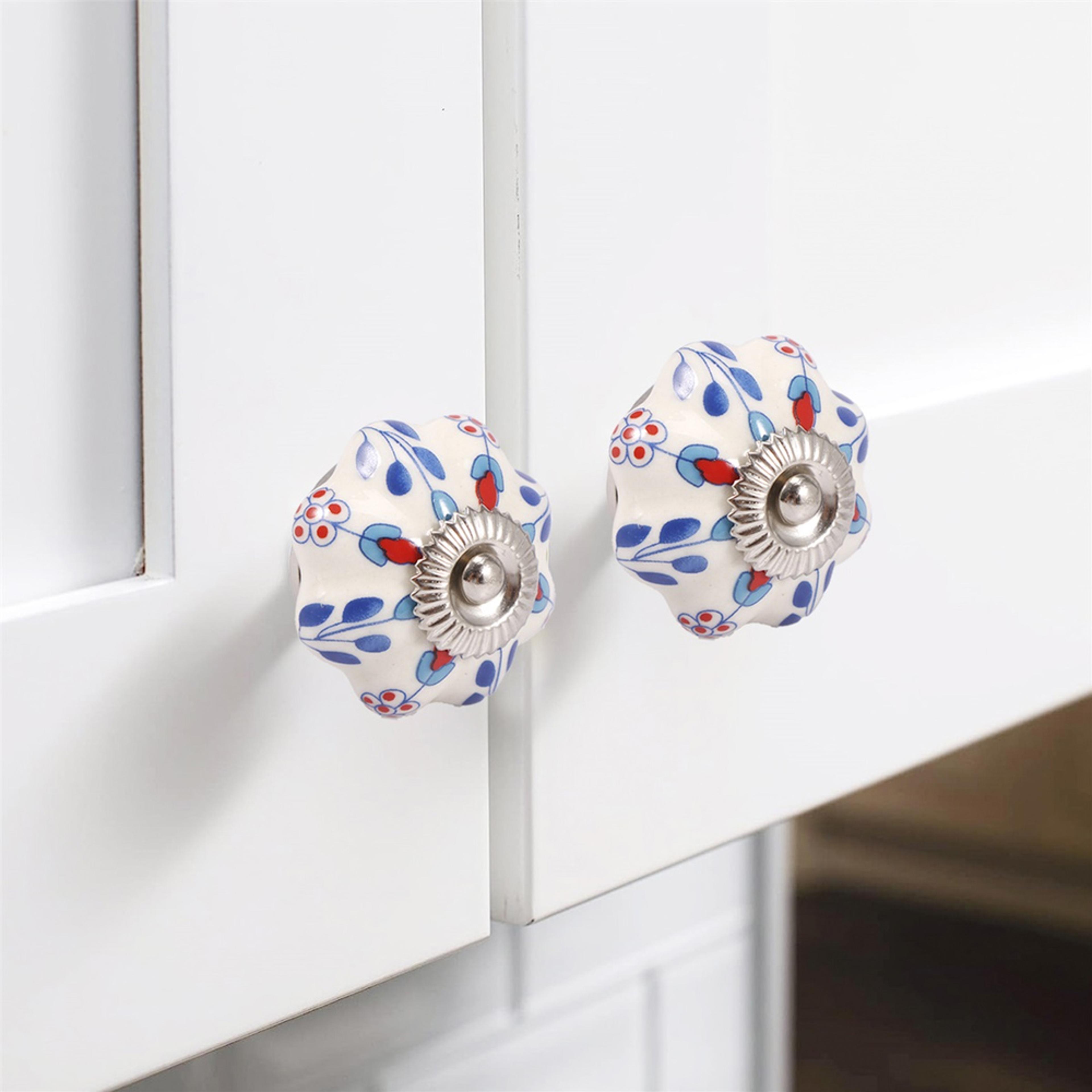 Chic Vintage Ceramic Drawer Knobs Round Flowershaped Drawer Pulls Porcelain Retro Handles Set With  3