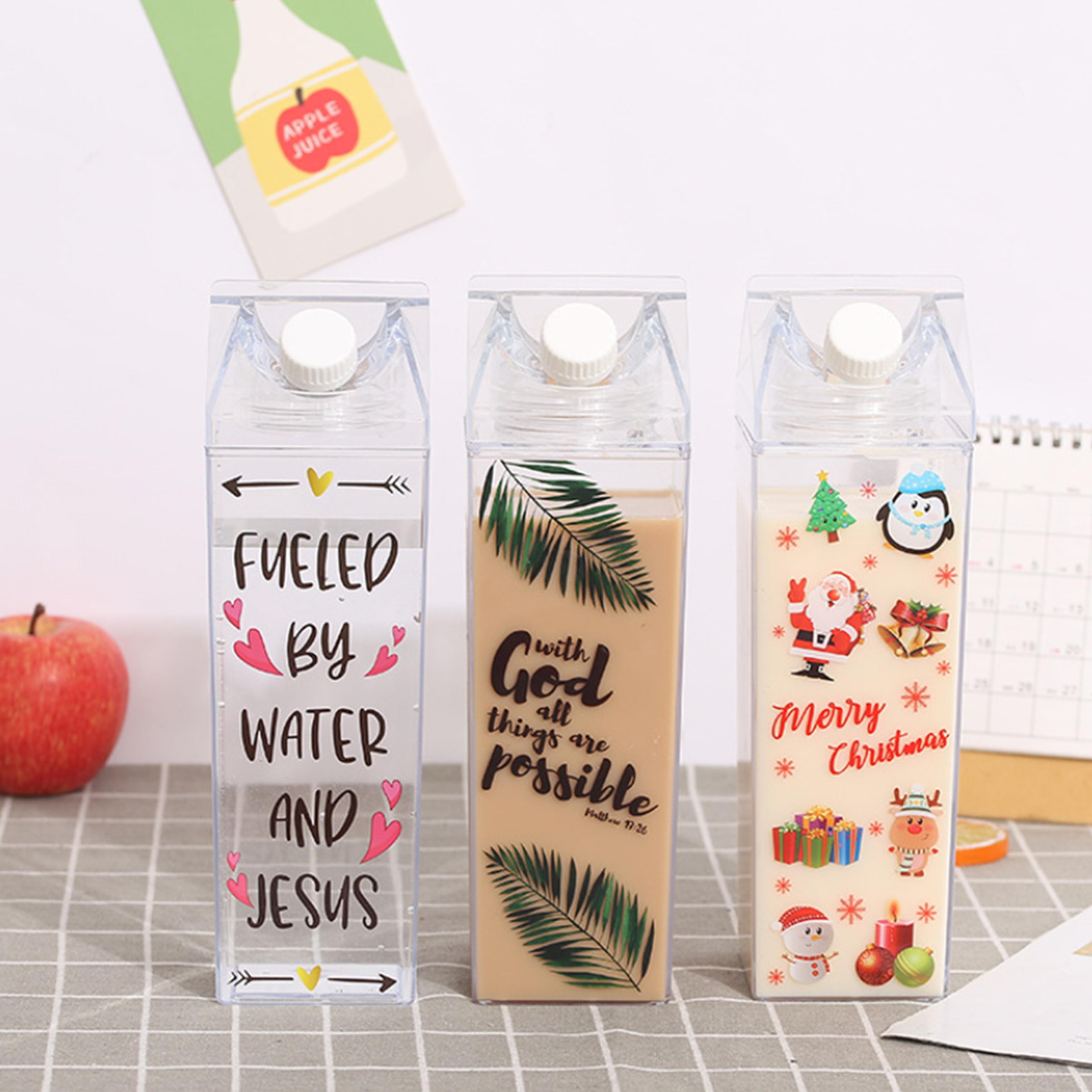 Reusable Clear Milk Carton Water Bottle Leakproof Portable Milk Bottle For Travel Water Storage Bot 3