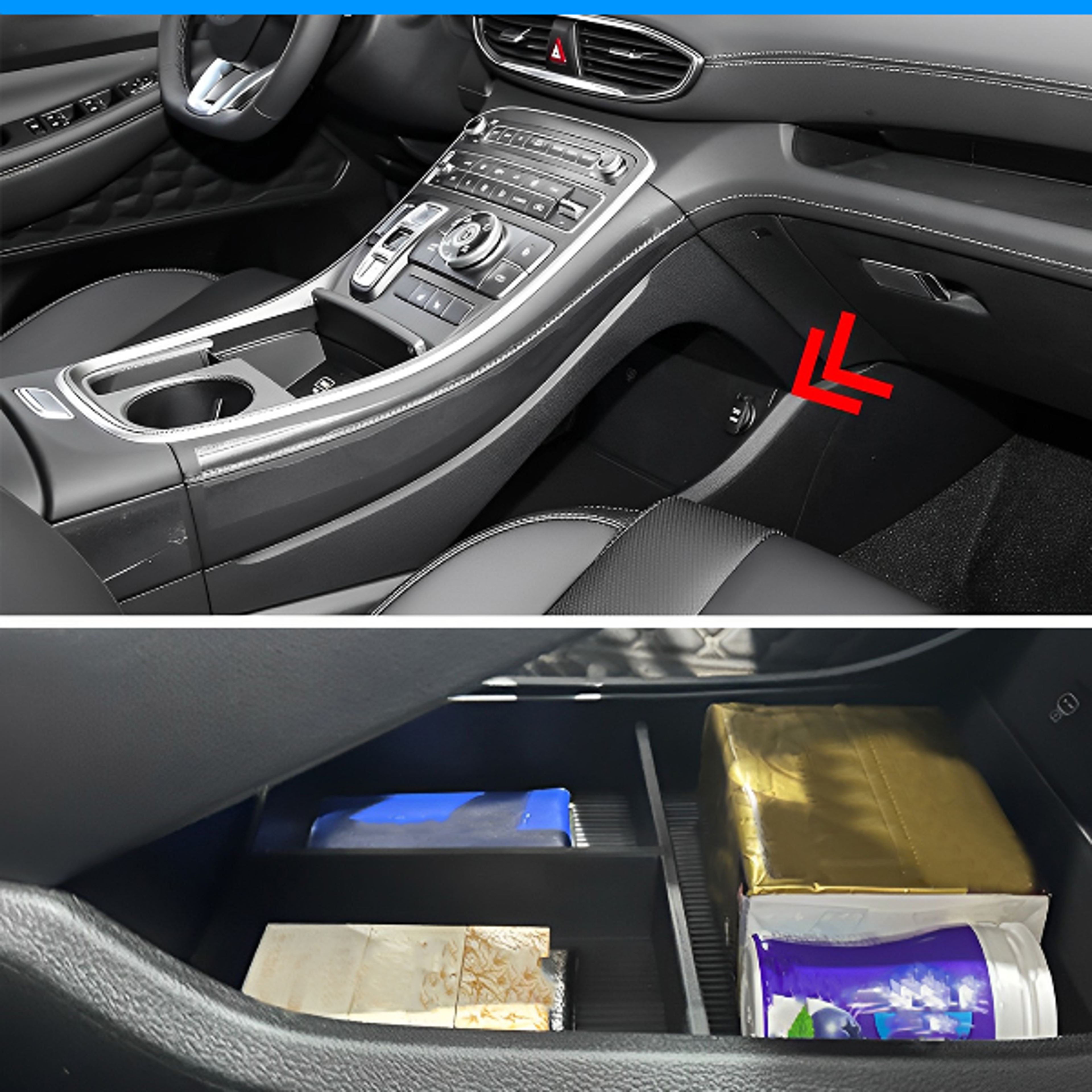 car center console lower organiser, non-slip tray, tpe armrest insert, storage box
