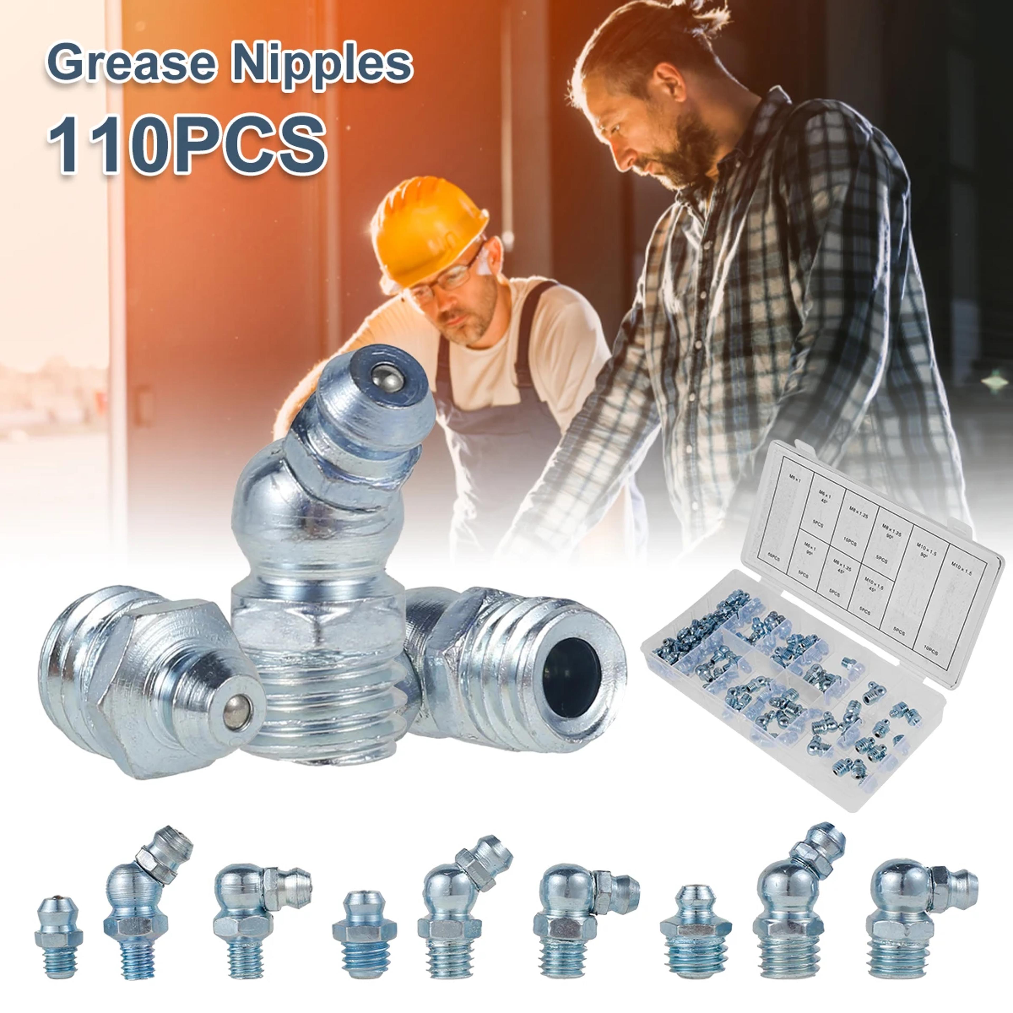 Grease Nipple Fittings Assortment Kit Straight  Angled Galvanized Metal Grease Nipple Set For Moto 1